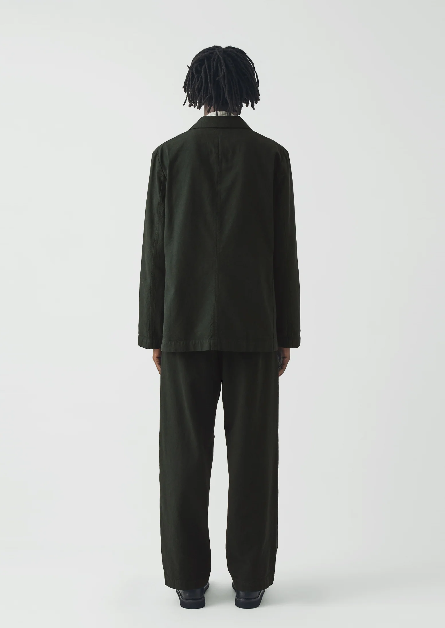 Overdyed Micro Houndstooth Cotton Blazer | Oil Green - Image 4