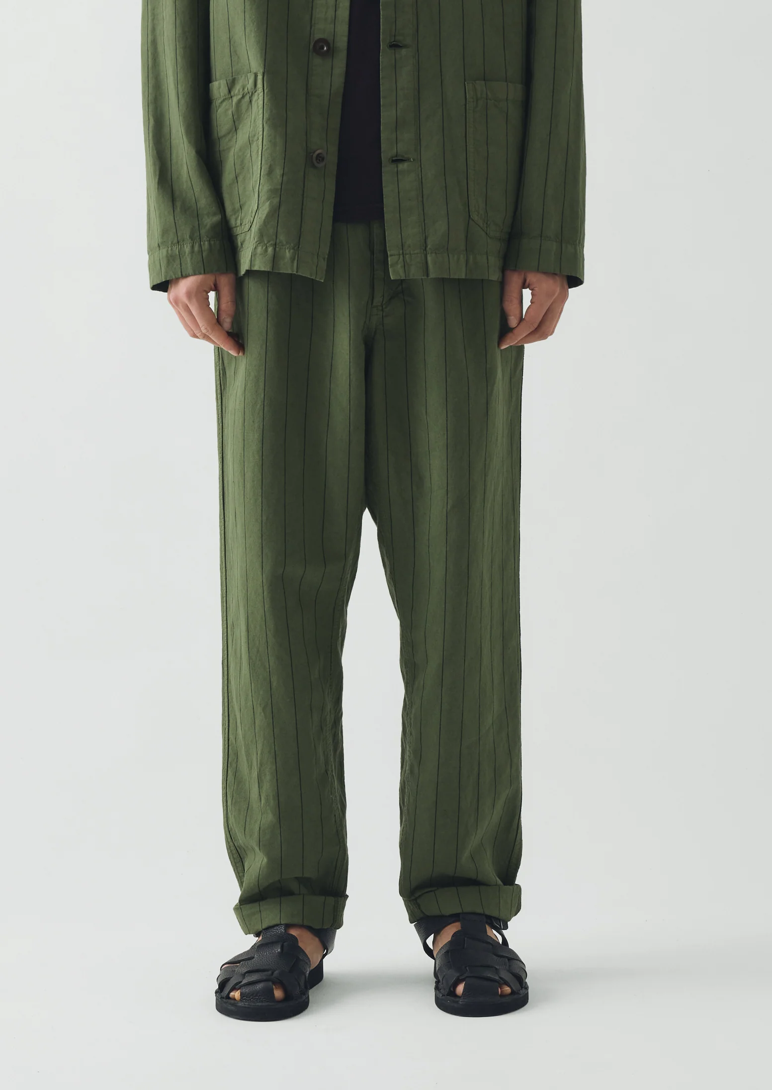 Overdyed Stripe Elasticated Cotton Linen Trousers | Basil - Image 5