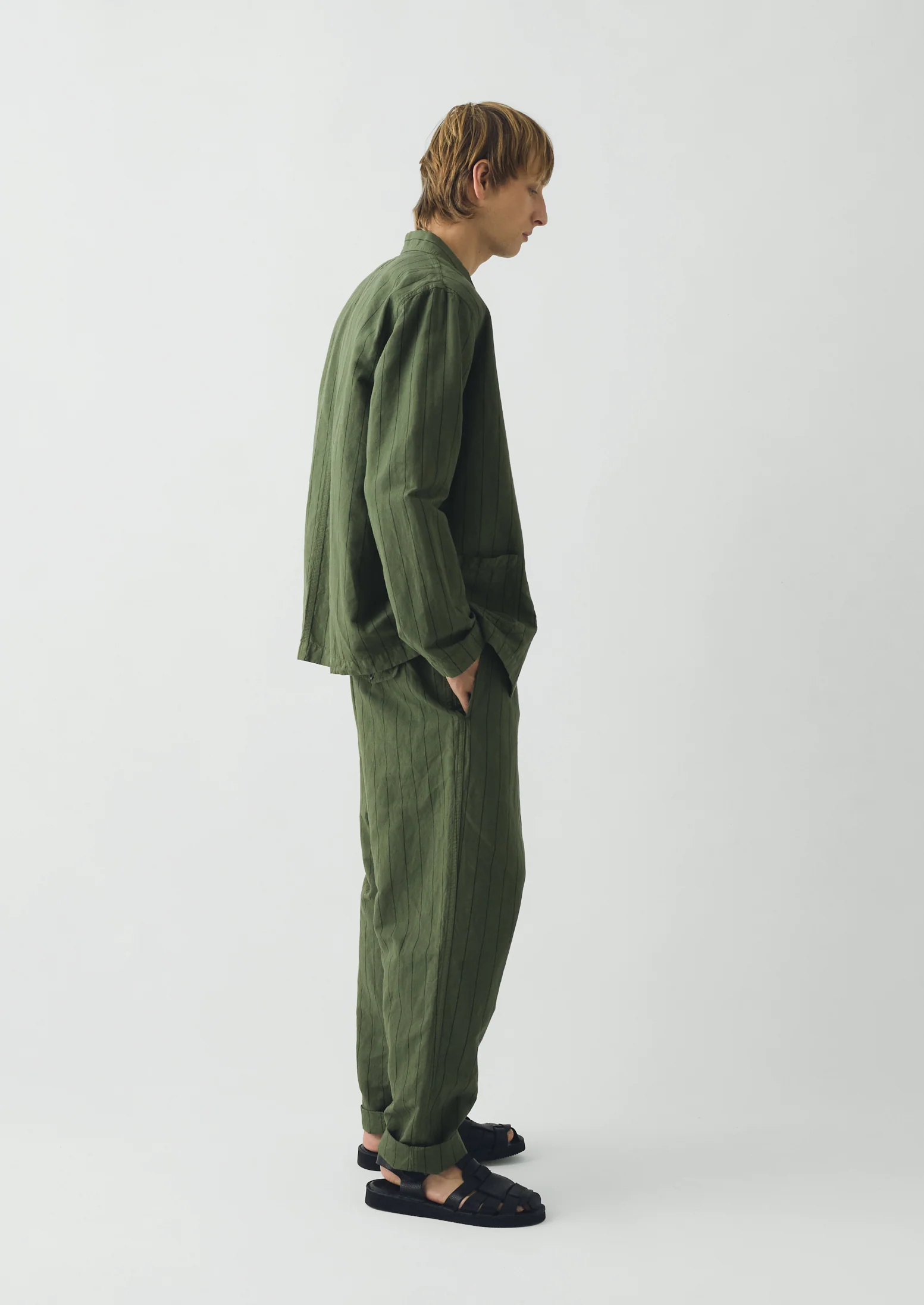 Overdyed Stripe Elasticated Cotton Linen Trousers | Basil - Image 6