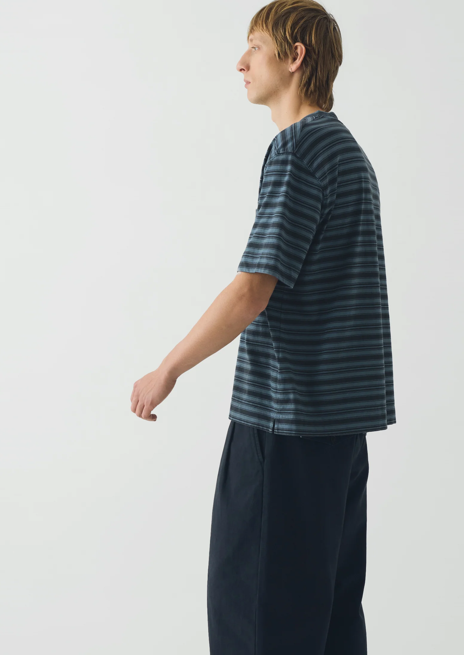 Overdyed Stripe Organic Cotton Tee | Blue Graphite/Mazarine Blue - Image 3