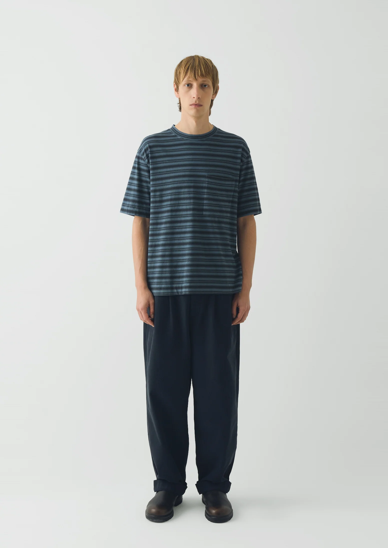 Overdyed Stripe Organic Cotton Tee | Blue Graphite/Mazarine Blue - Image 4