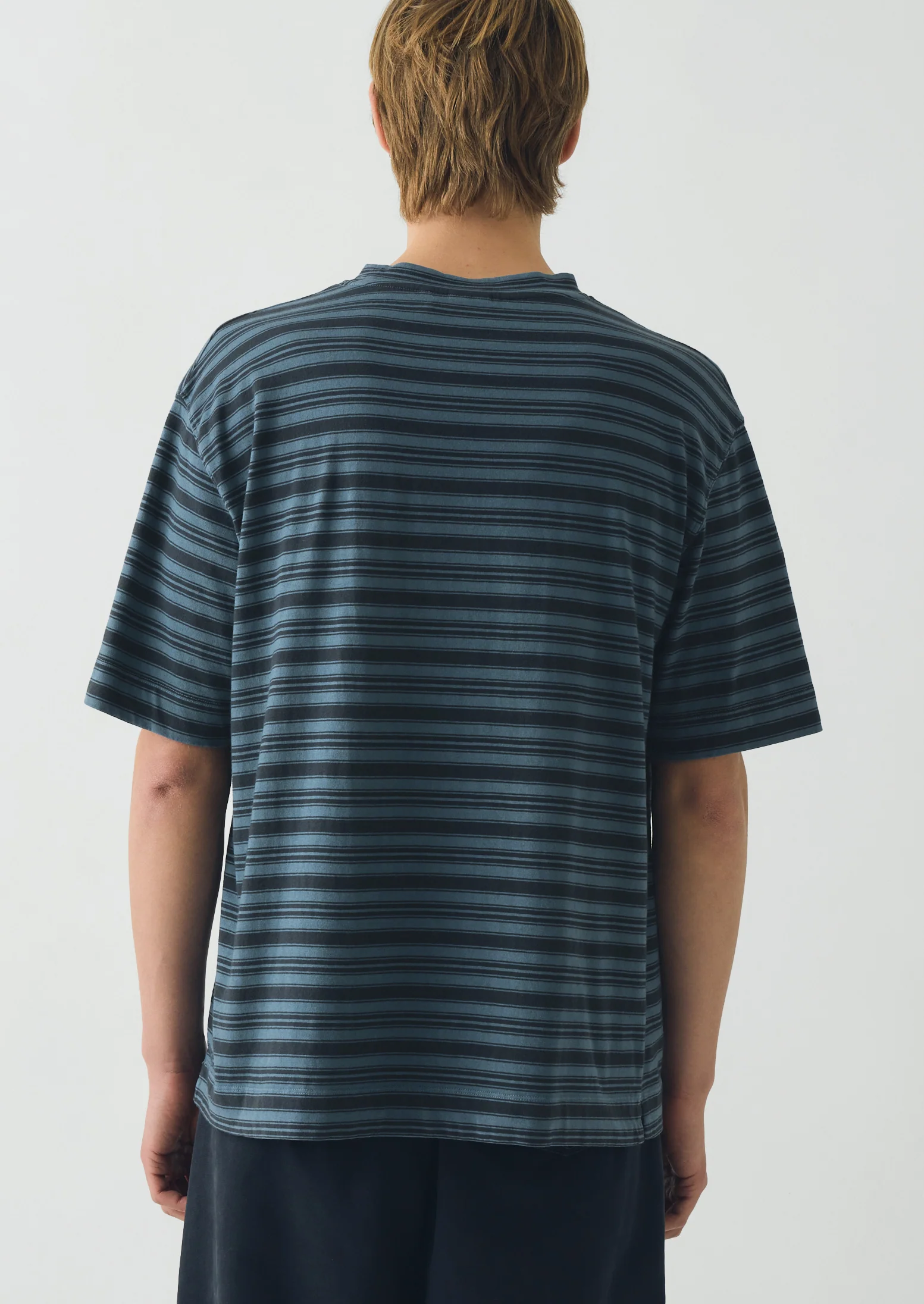 Overdyed Stripe Organic Cotton Tee | Blue Graphite/Mazarine Blue - Image 5