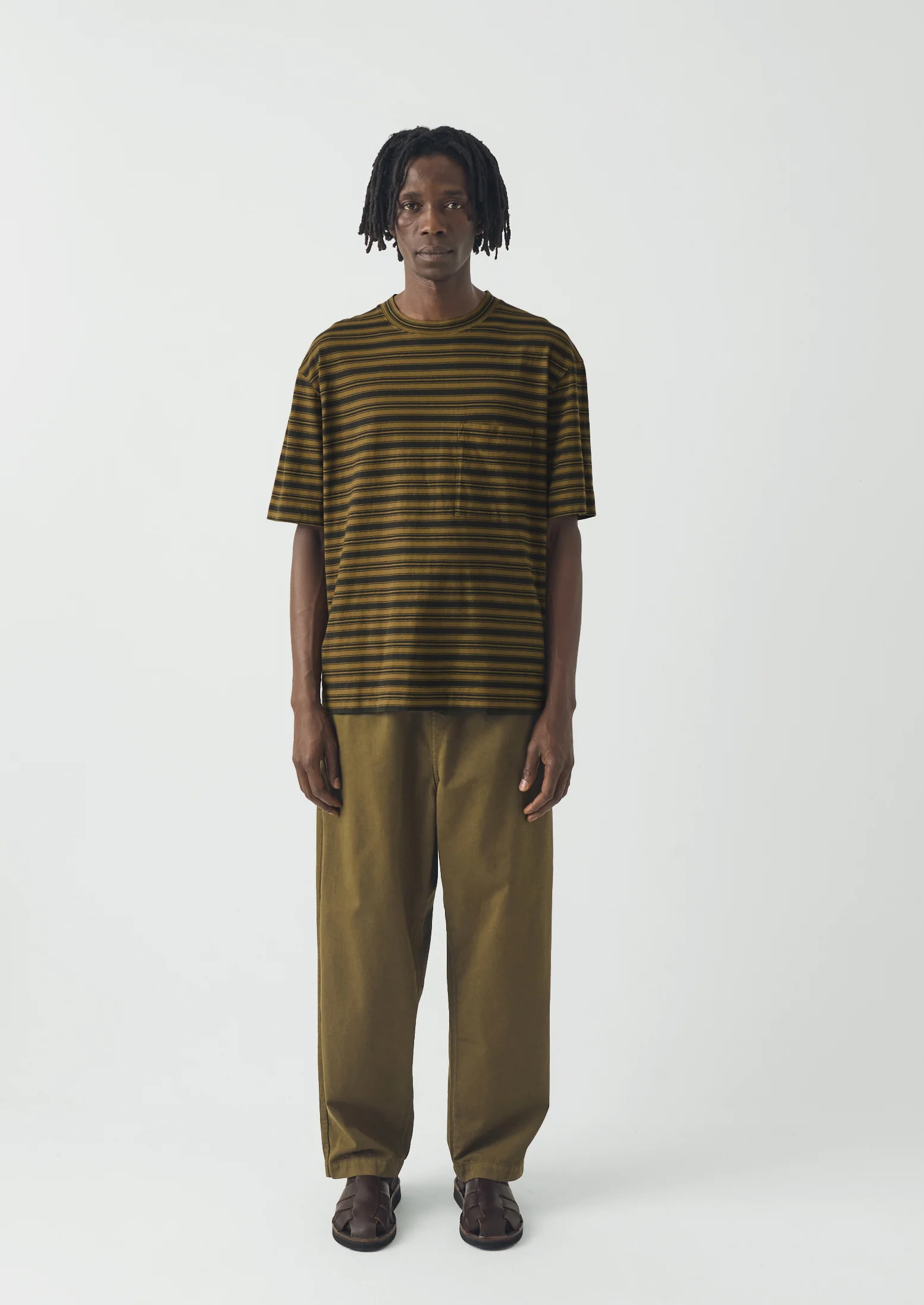 Overdyed Stripe Organic Cotton Tee | Blue Graphite/Woodland Green - Image 2