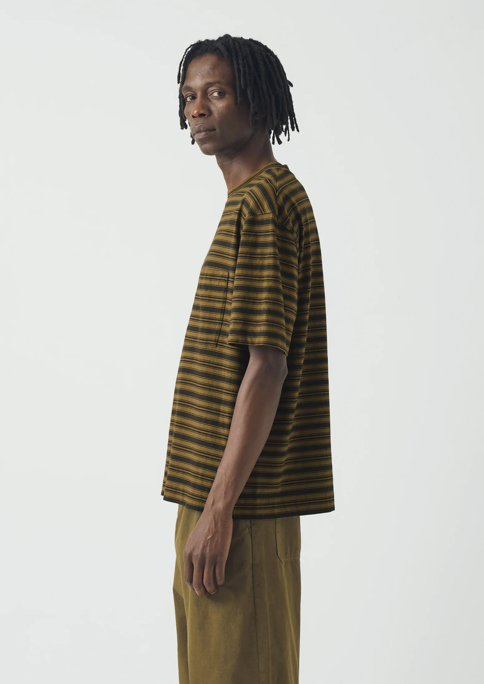 Overdyed Stripe Organic Cotton Tee | Blue Graphite/Woodland Green - Image 3