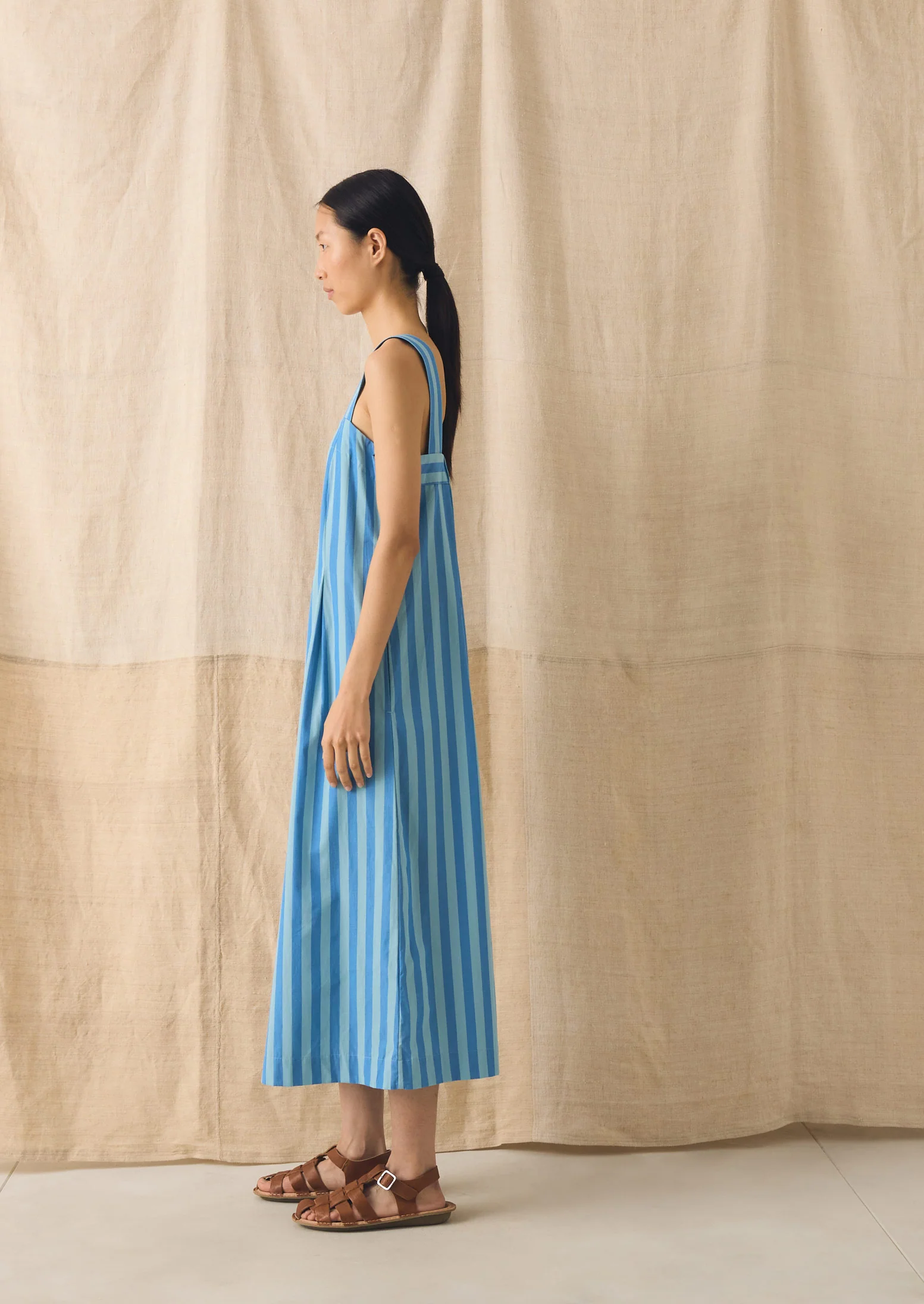 Oyo Stripe Cotton Jumpsuit | Aqua/Cornflower - Image 3
