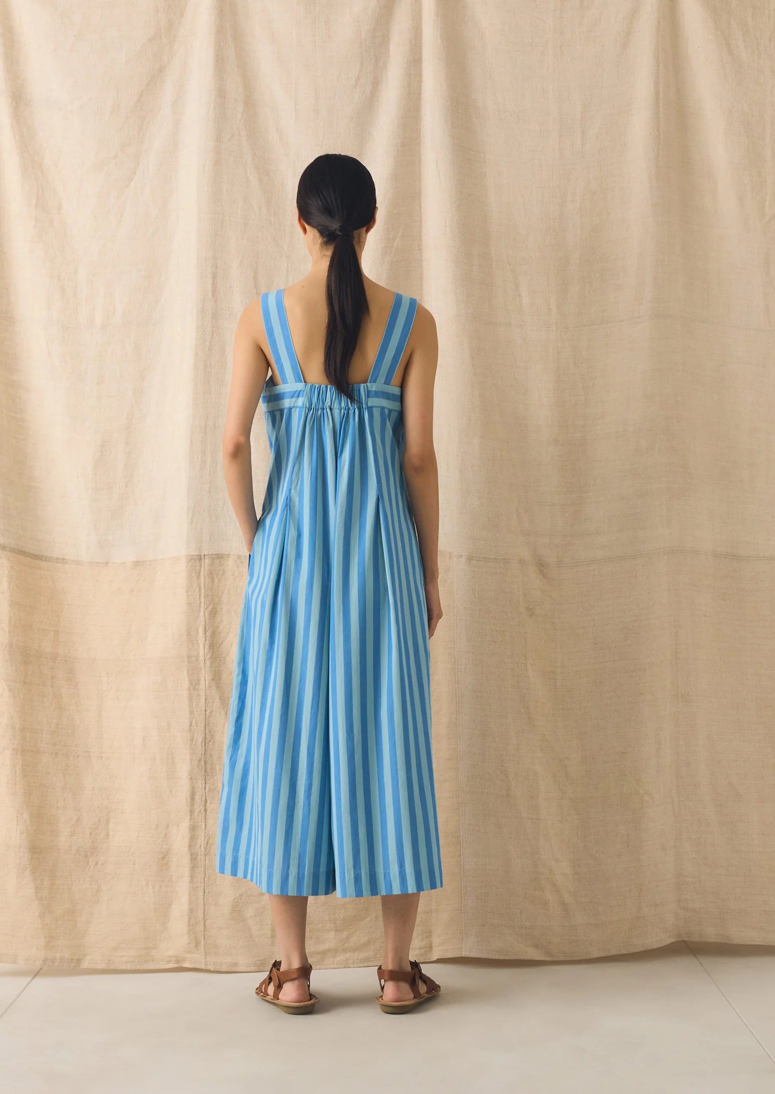 Oyo Stripe Cotton Jumpsuit | Aqua/Cornflower - Image 4