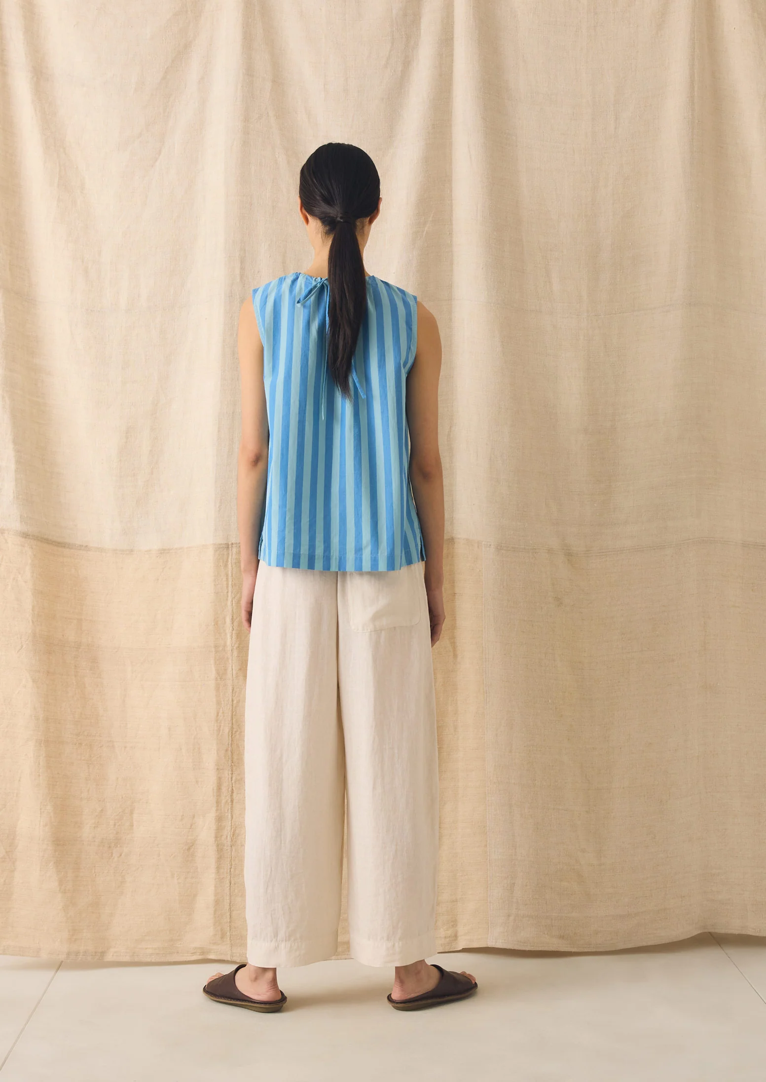 Oyo Stripe Gathered Cotton Tank | Aqua/Cornflower - Image 5