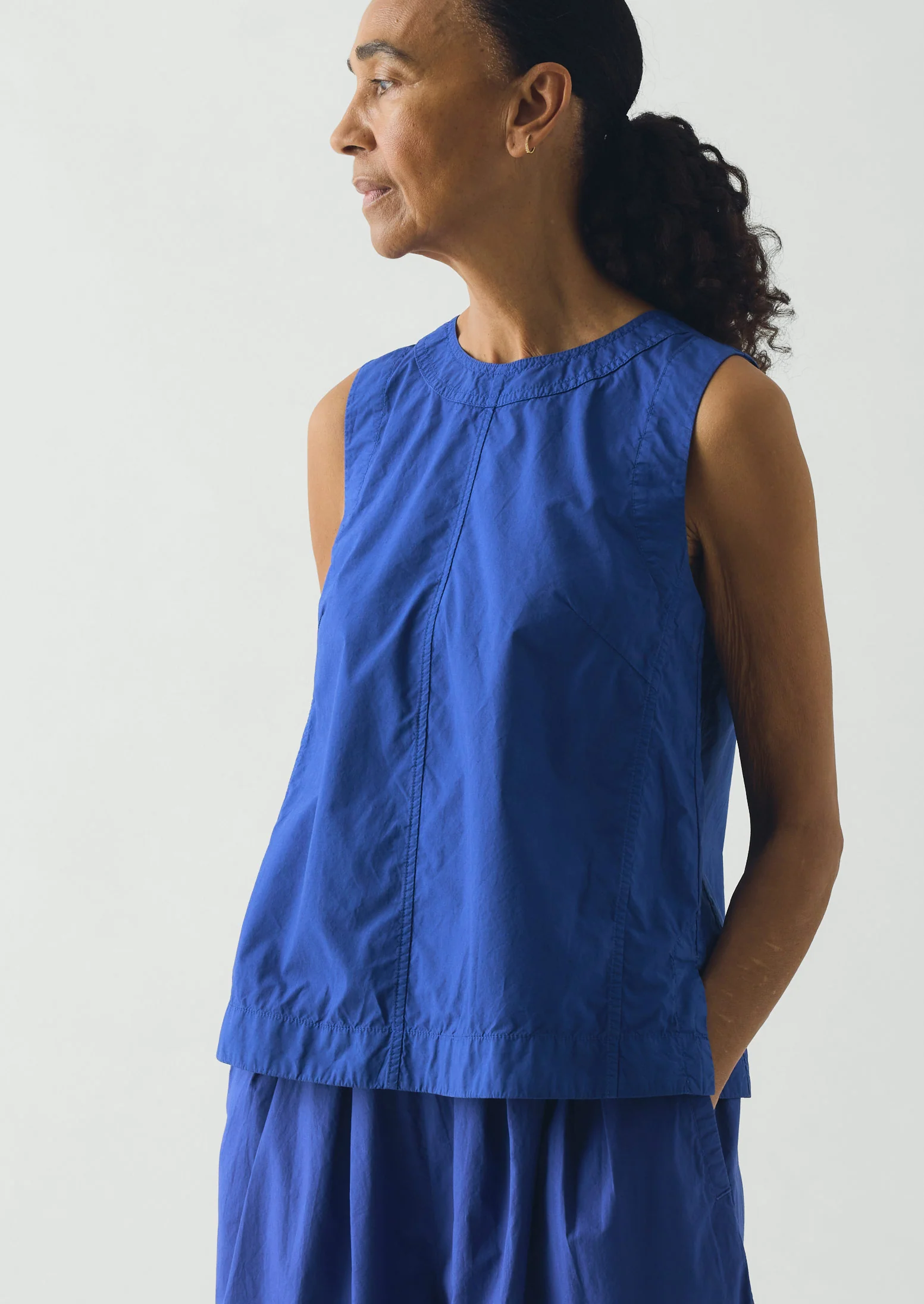 Panelled Garment Dyed Sleeveless Top | Carmine Blue - Image 2