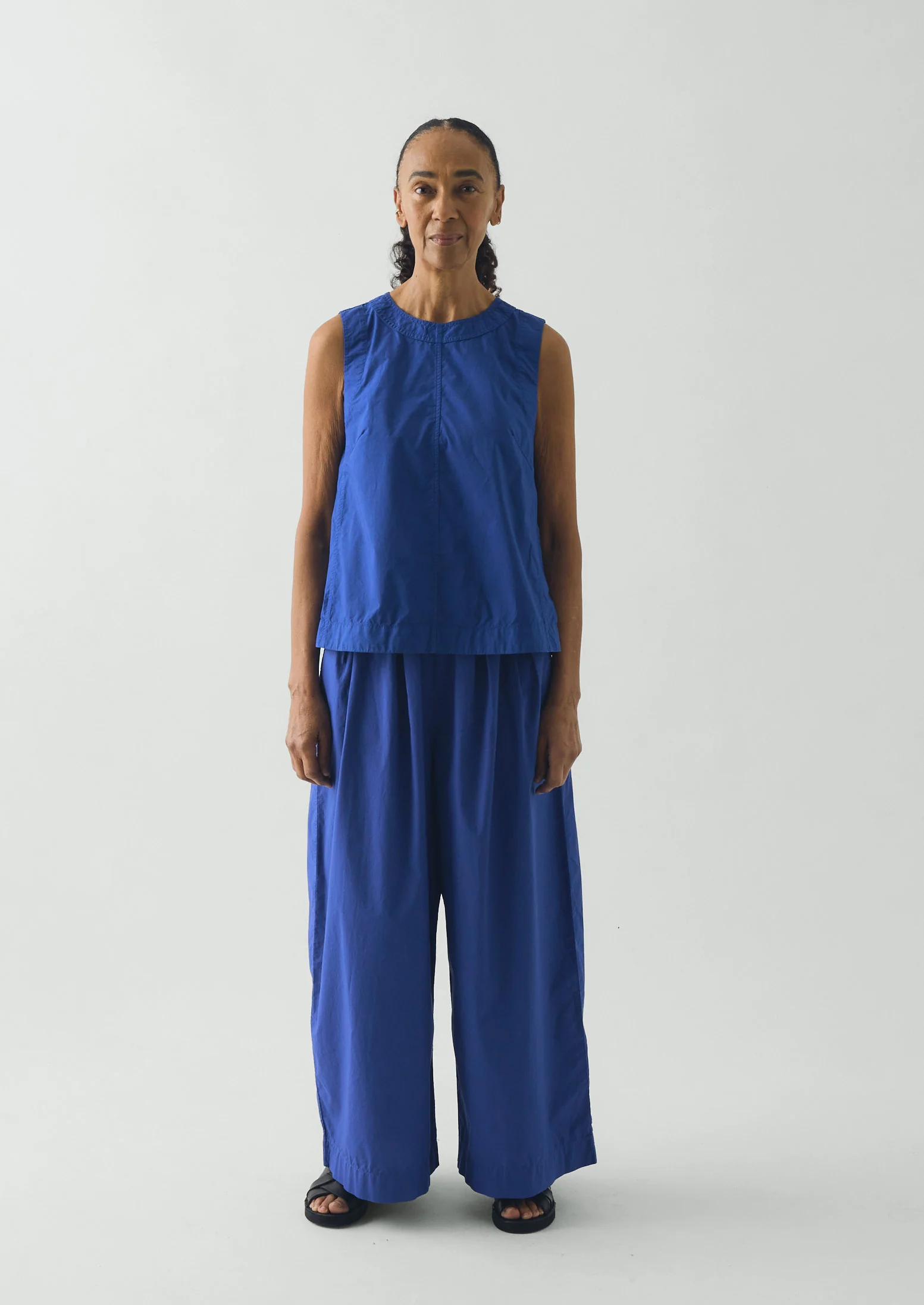 Panelled Garment Dyed Sleeveless Top | Carmine Blue - Image 3