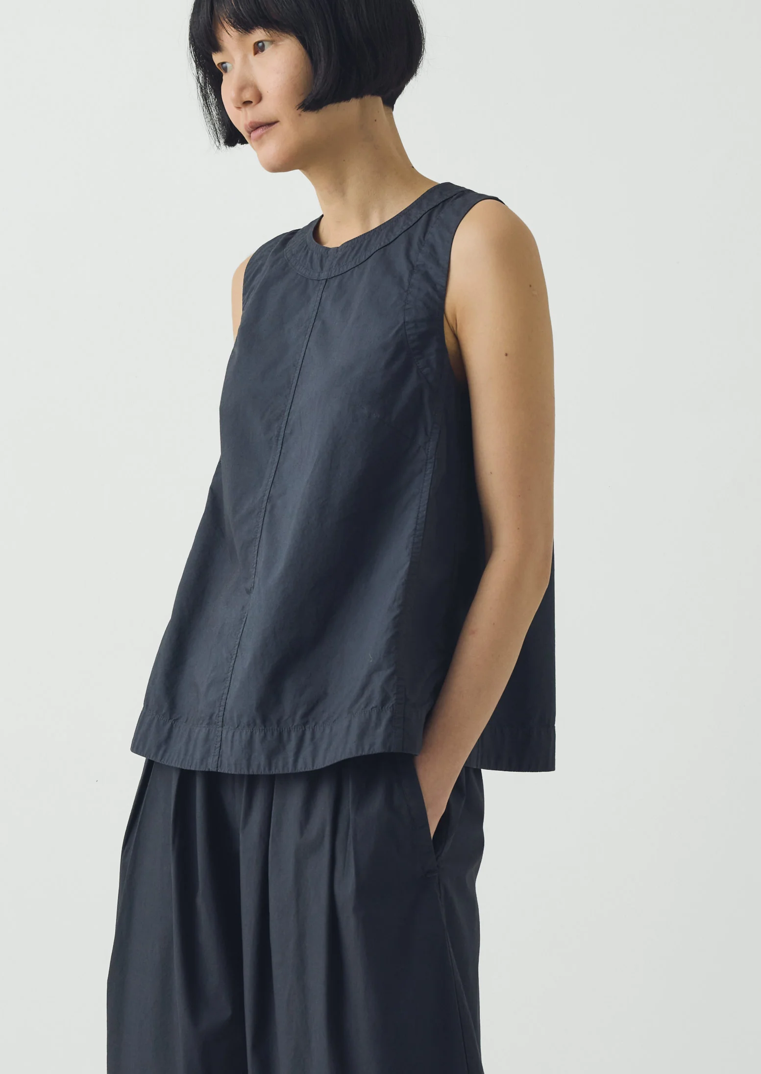 Panelled Garment Dyed Sleeveless Top | Slate - Image 2