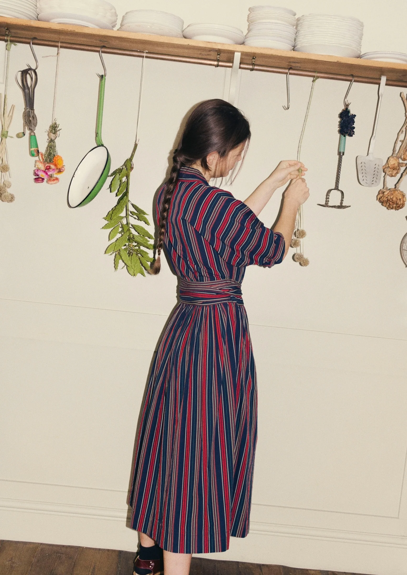 Pantry Stripe Cotton Wrap Dress | Provence Blue - Image 2
