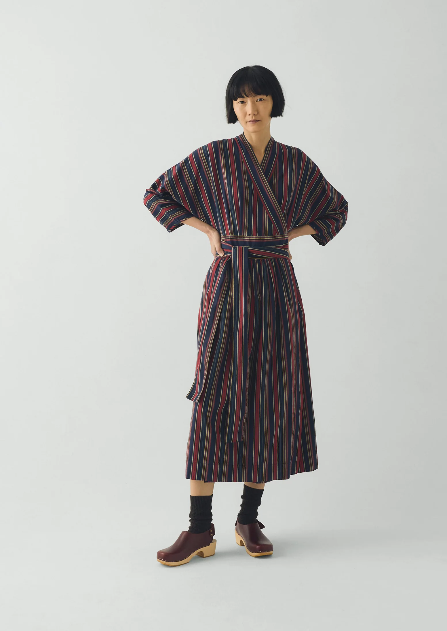 Pantry Stripe Cotton Wrap Dress | Provence Blue - Image 3