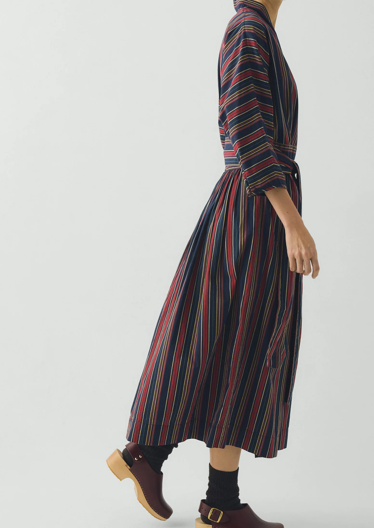 Pantry Stripe Cotton Wrap Dress | Provence Blue - Image 4