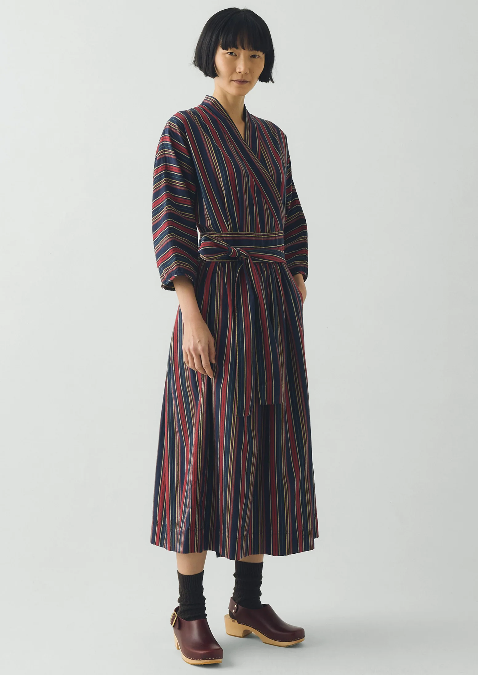 Pantry Stripe Cotton Wrap Dress | Provence Blue - Image 6