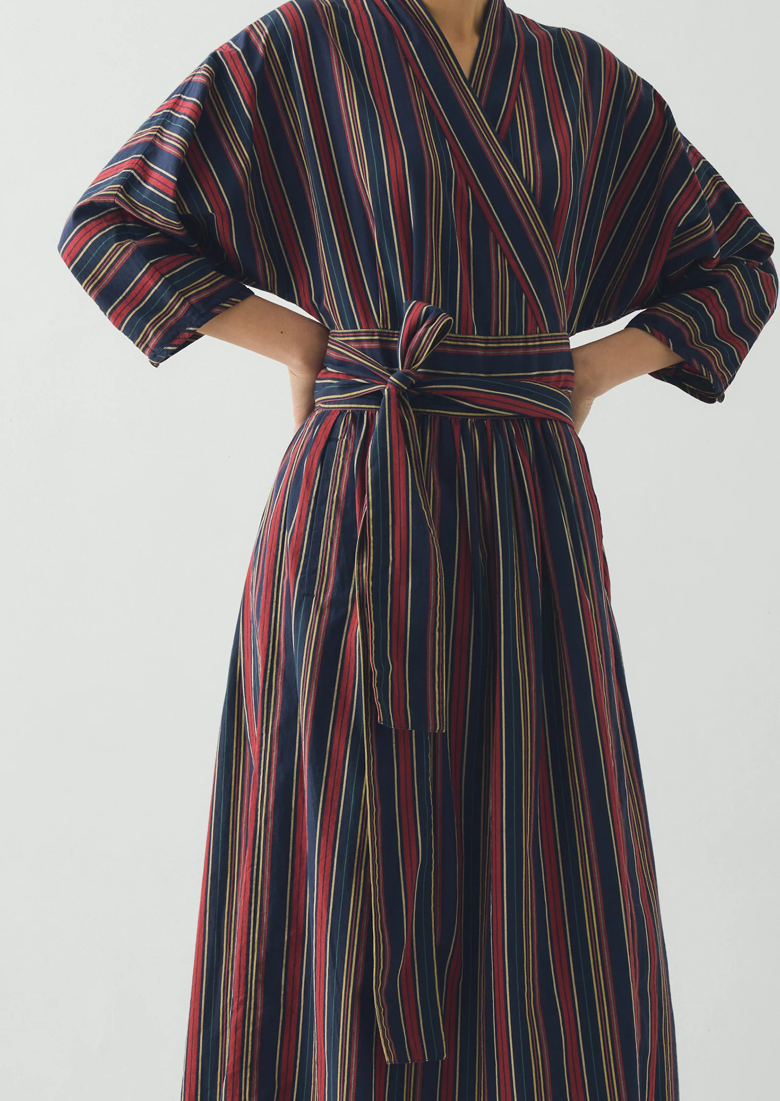 Pantry Stripe Cotton Wrap Dress | Provence Blue - Image 7