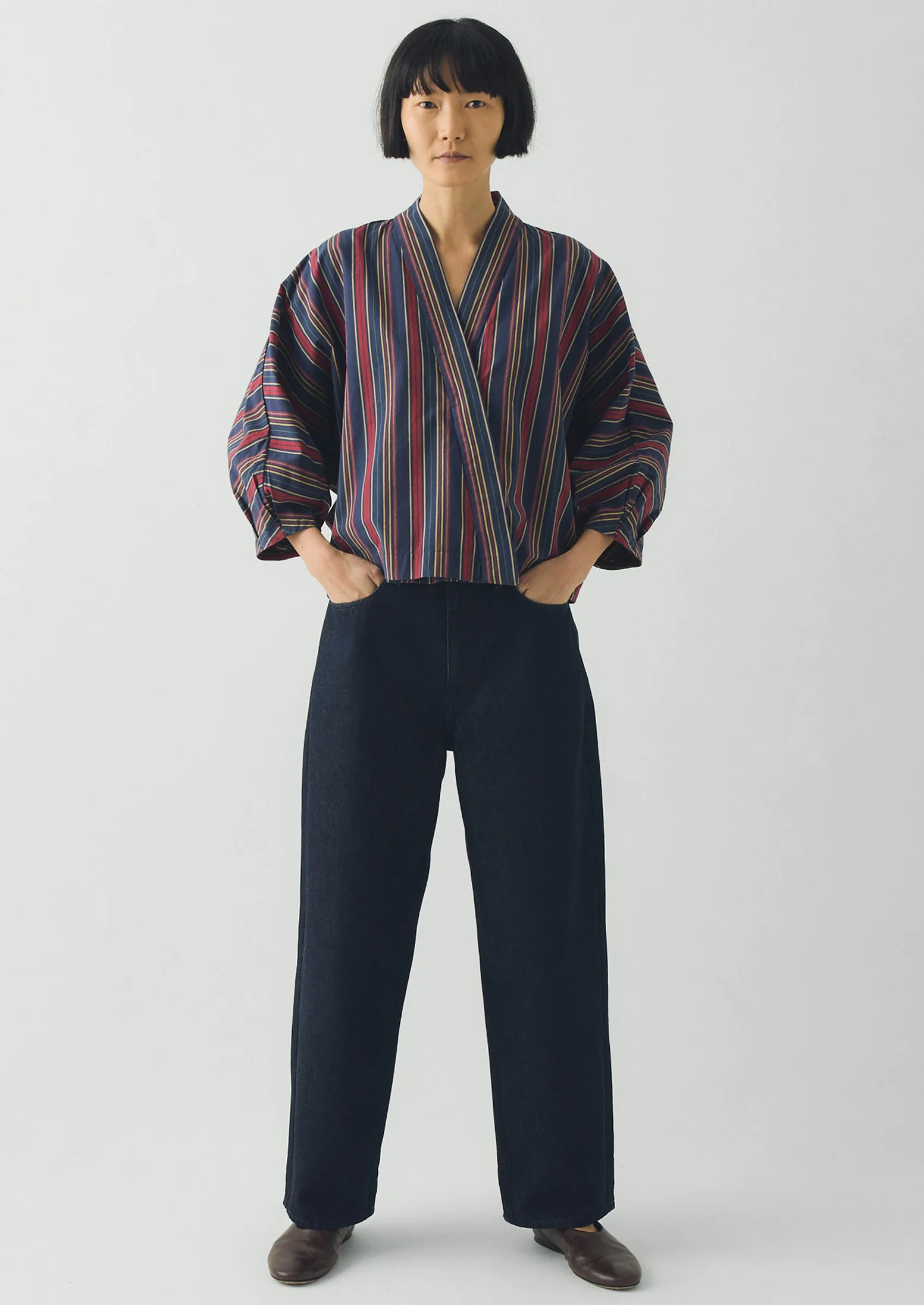 Pantry Stripe Cotton Wrap Shirt | Provencal Blue - Image 2