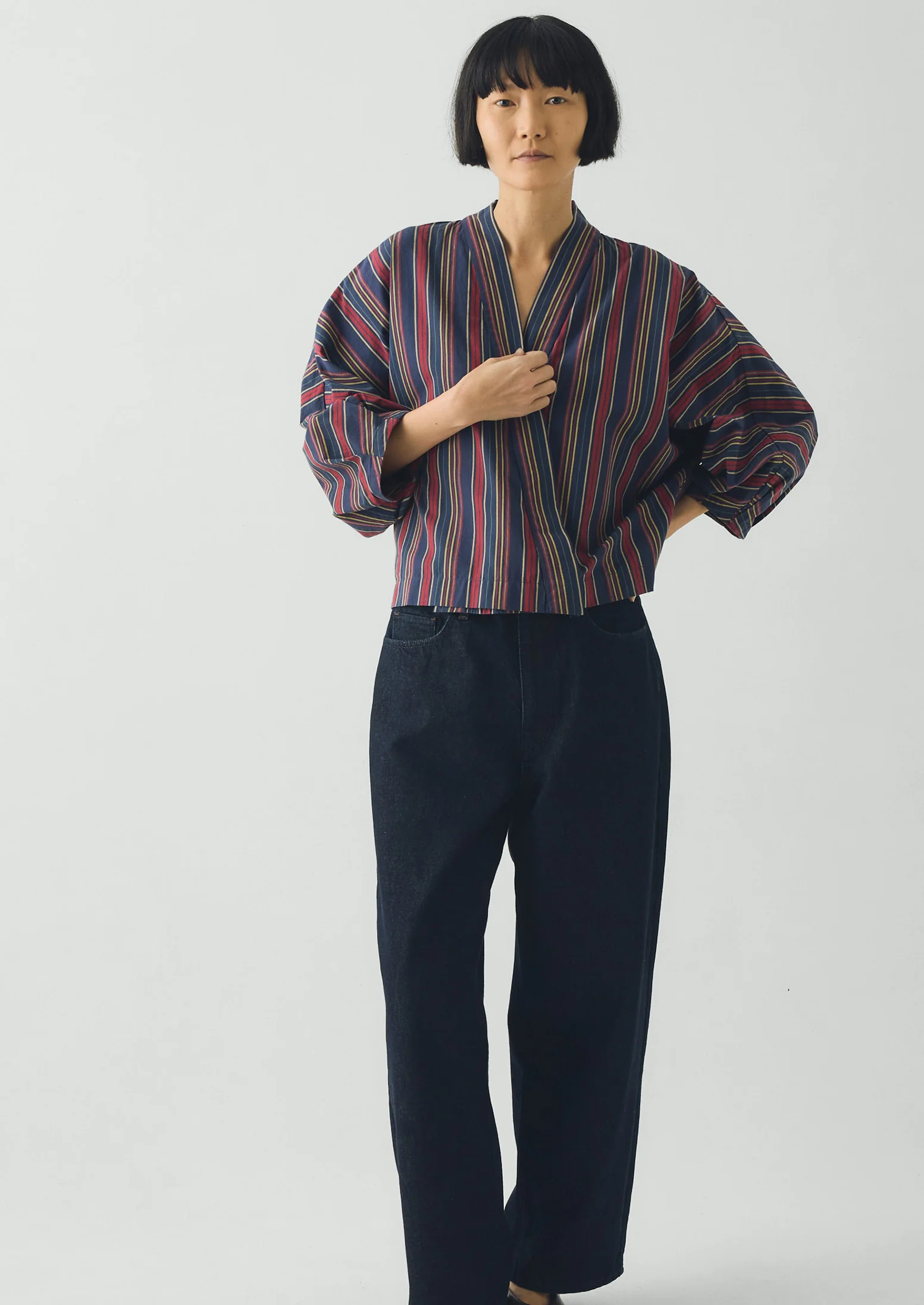 Pantry Stripe Cotton Wrap Shirt | Provencal Blue - Image 4