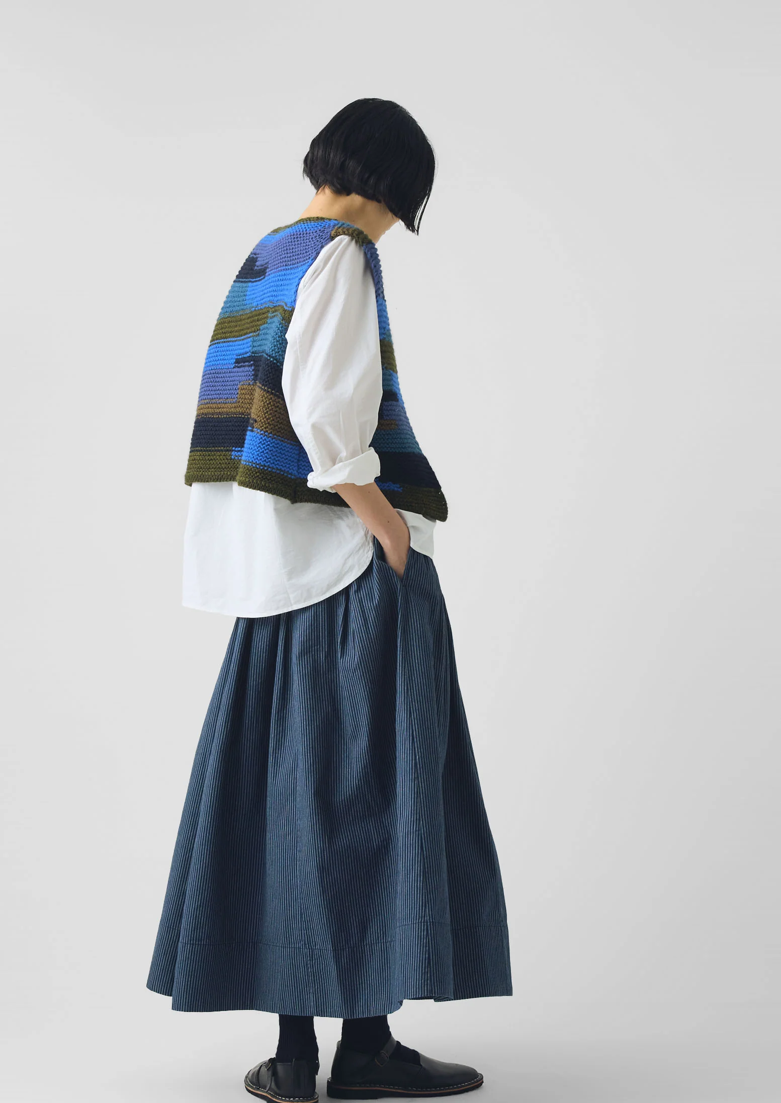Patchwork Knitted Wool Gilet | Blue Multi - Image 2