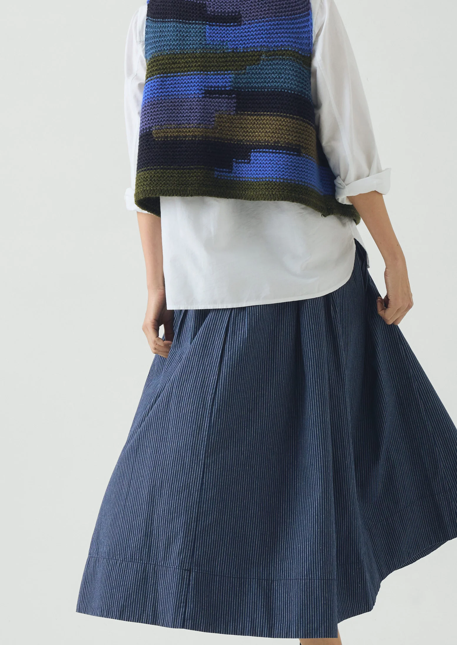 Patchwork Knitted Wool Gilet | Blue Multi - Image 5