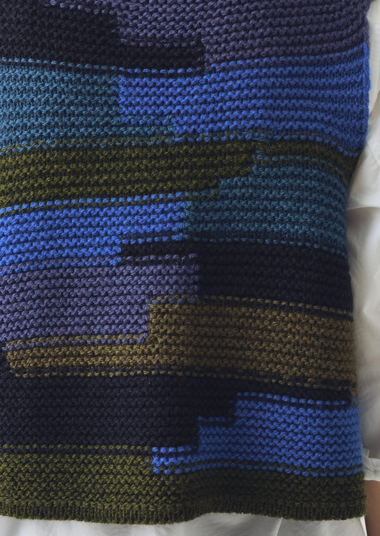 Patchwork Knitted Wool Gilet | Blue Multi - Image 6