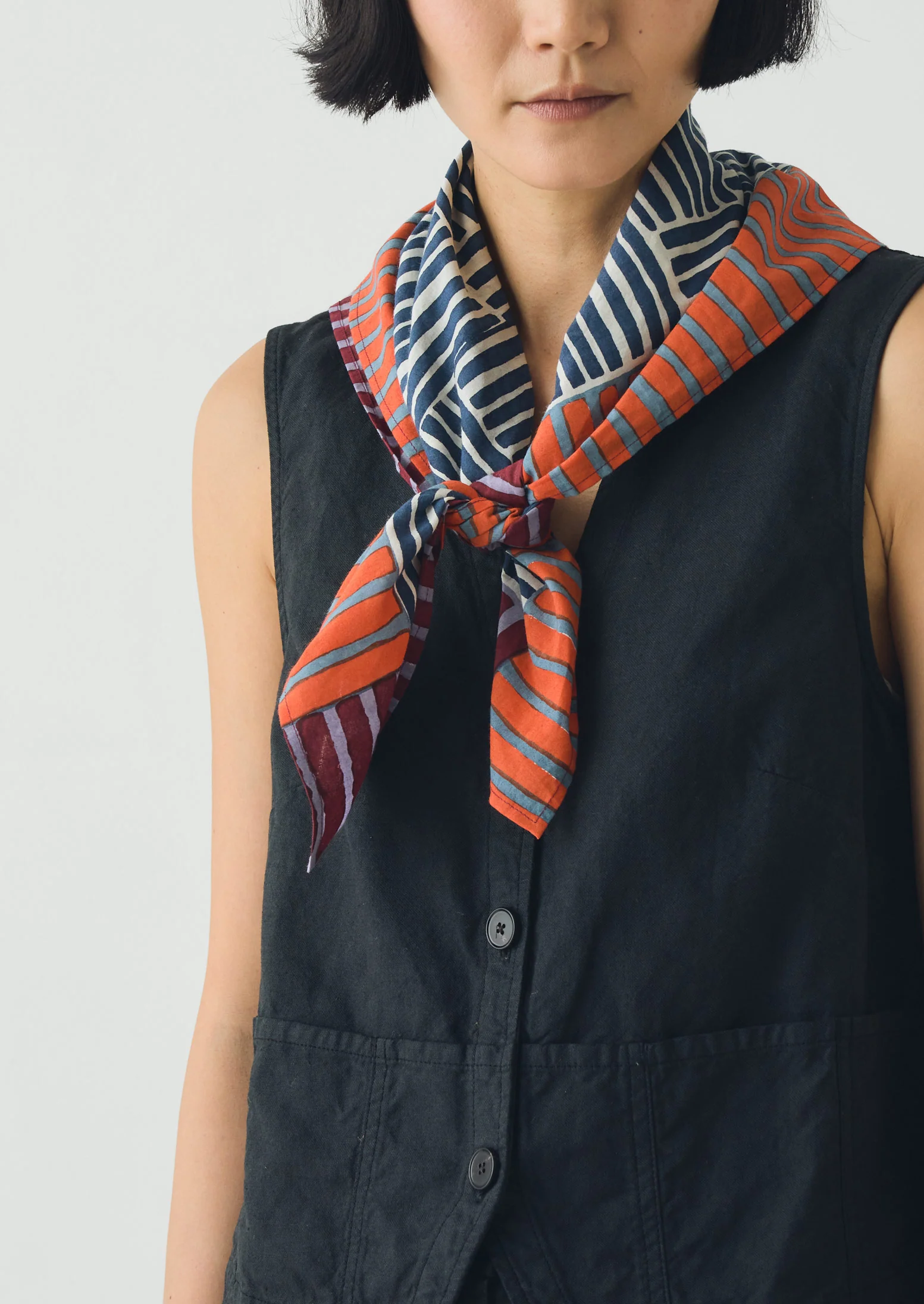 Patchwork Stripe Block Print Bandana | Verdigris/Multi - Image 3