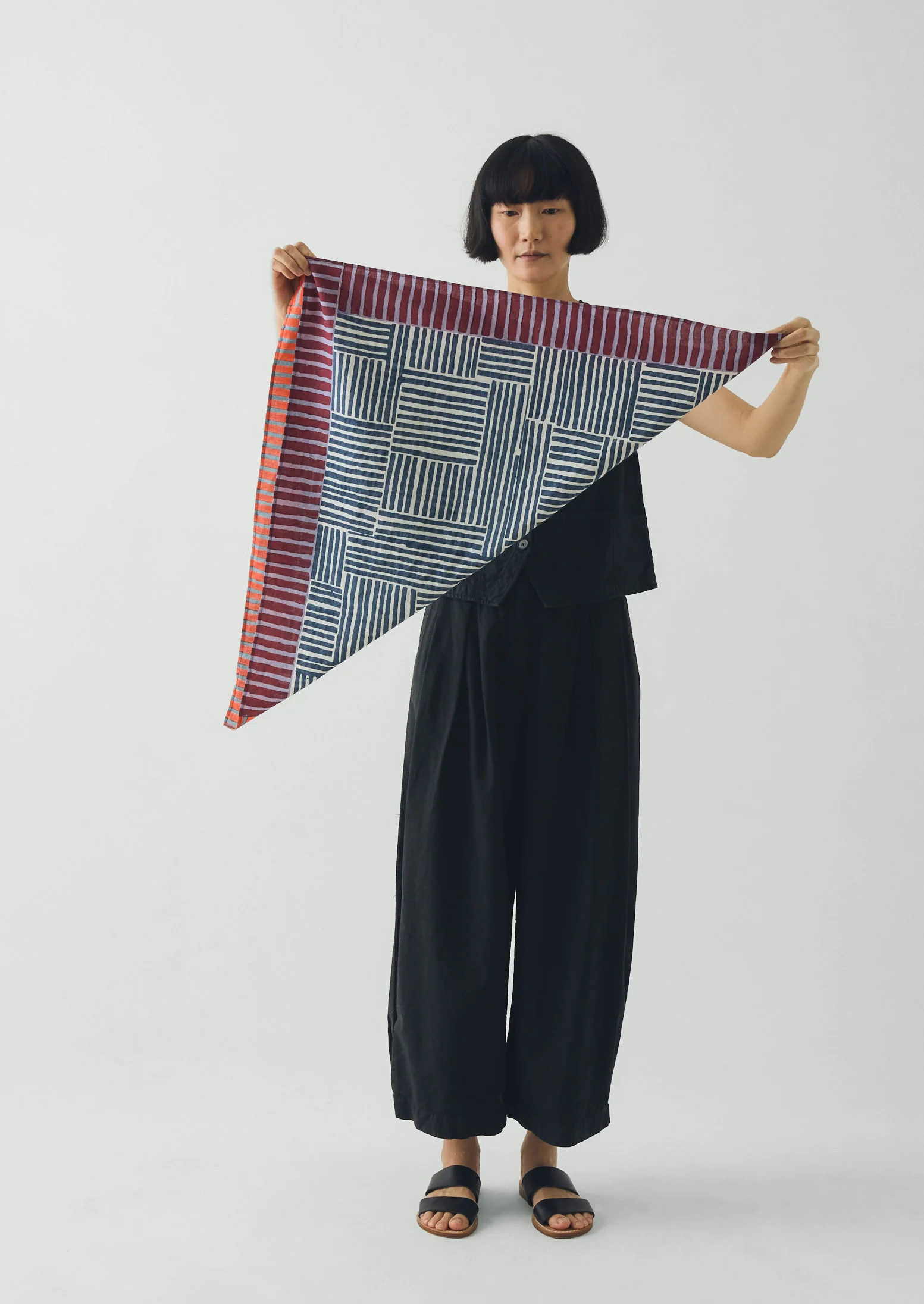 Patchwork Stripe Block Print Bandana | Verdigris/Multi - Image 5