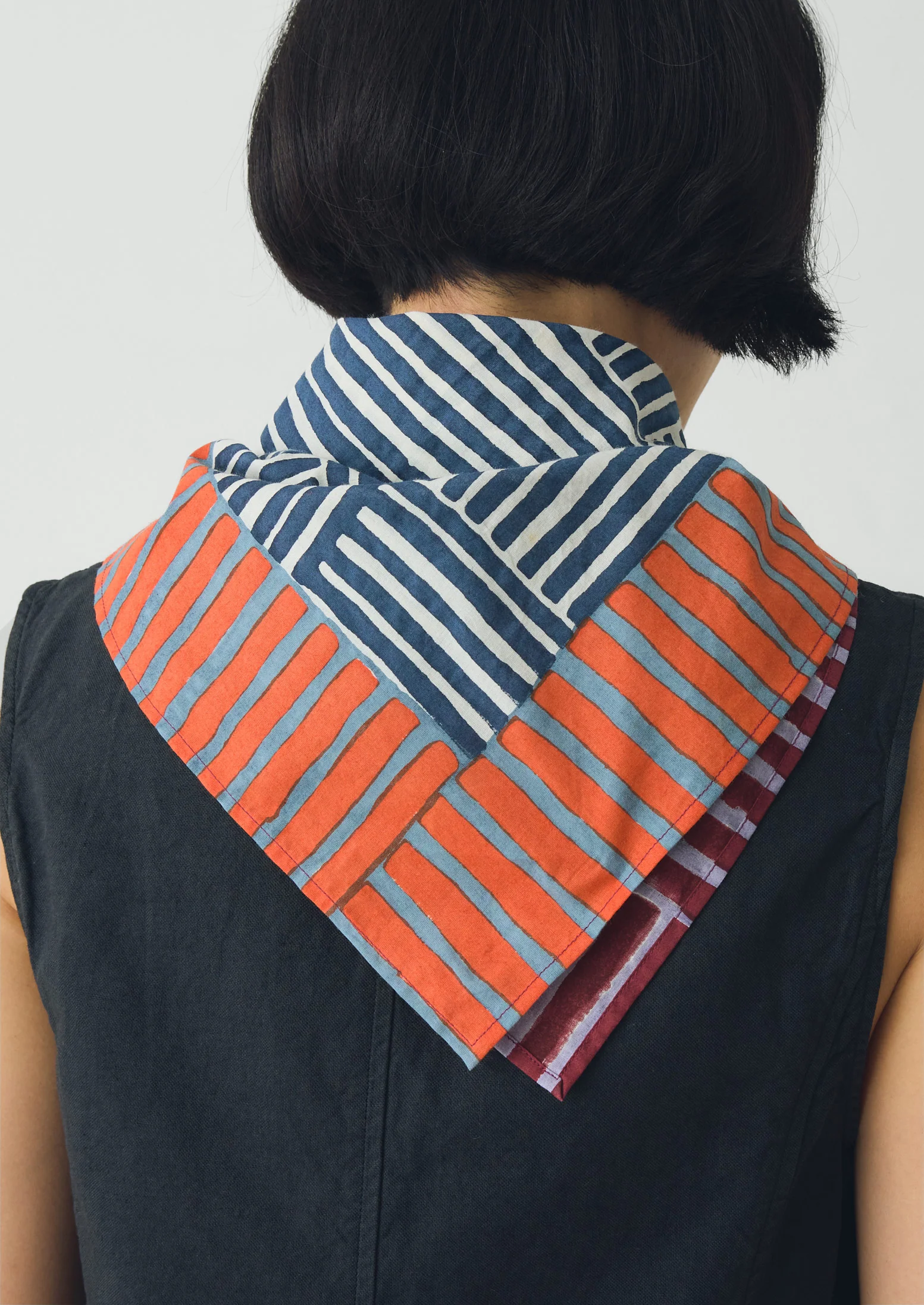 Patchwork Stripe Block Print Bandana | Verdigris/Multi - Image 6