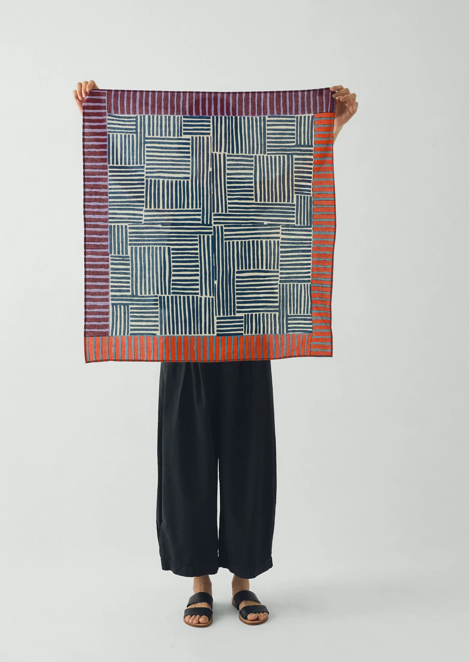 Patchwork Stripe Block Print Bandana | Verdigris/Multi - Image 7