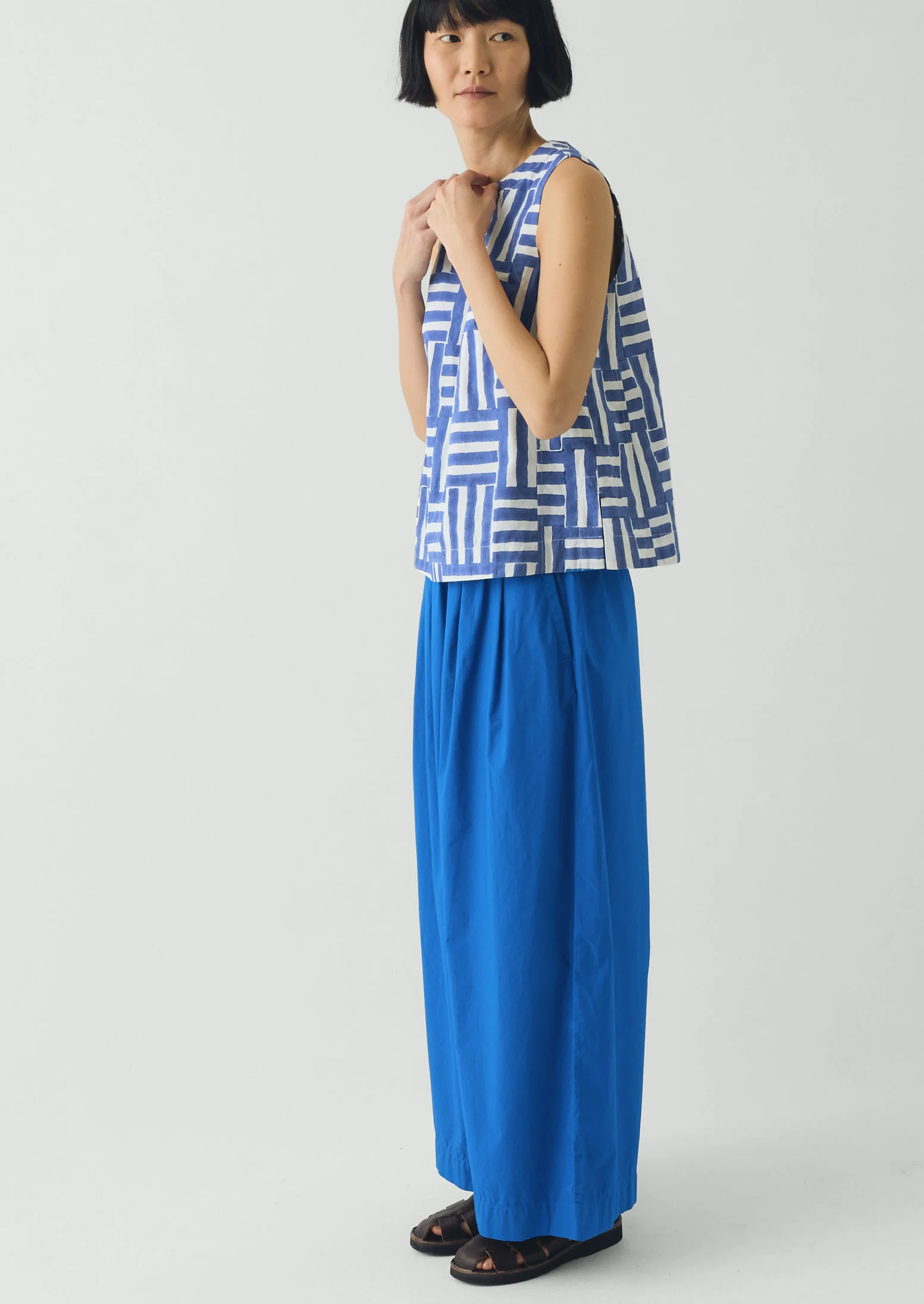 Patchwork Stripe Block Print Top | Deep Cornflower - Image 4