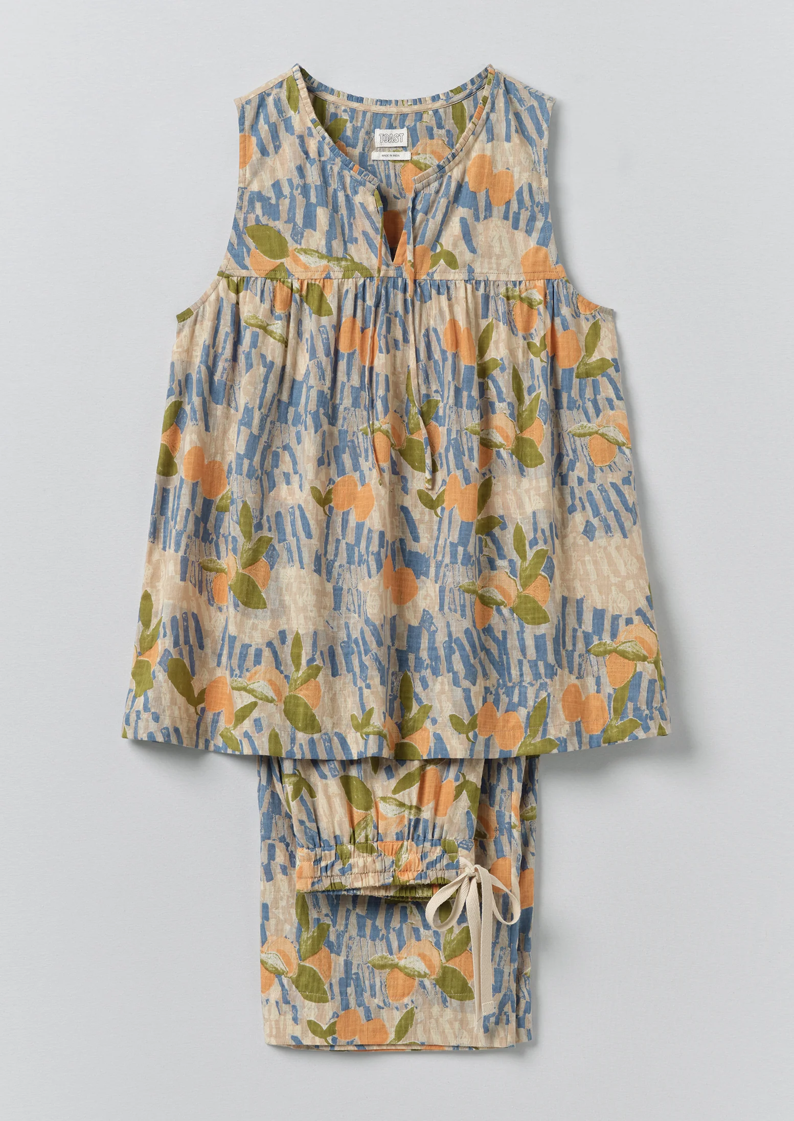 Picnic Print Cotton Pyjamas | Ecru/Multi