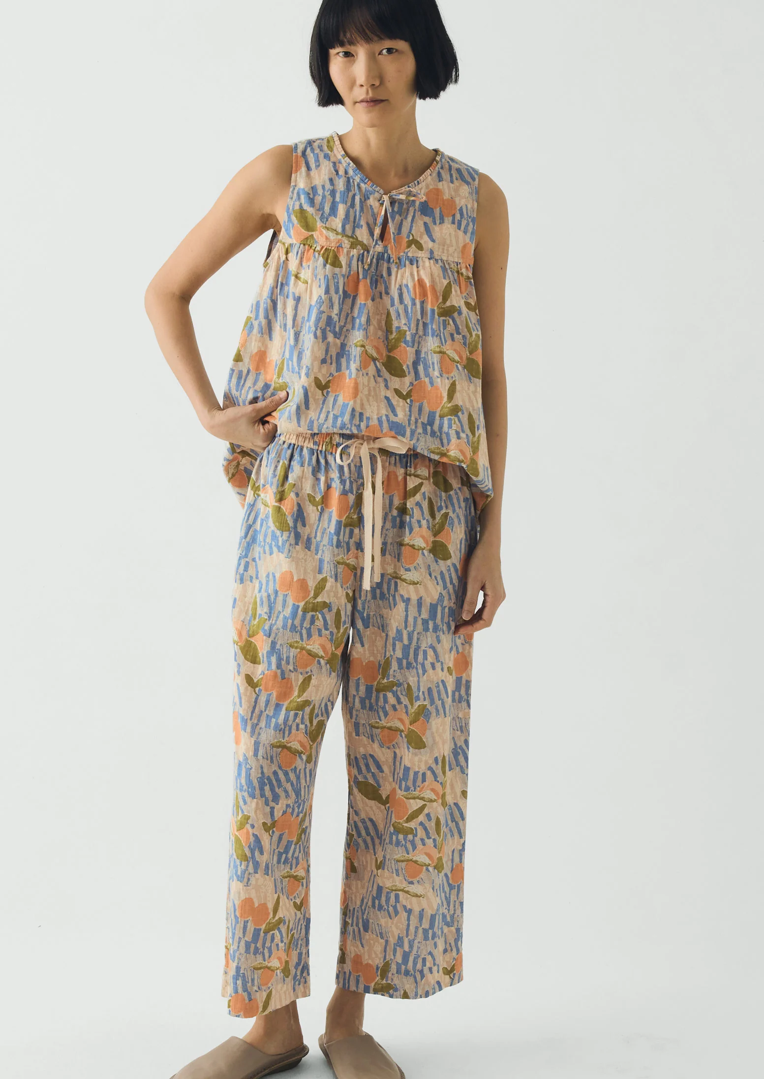 Picnic Print Cotton Pyjamas | Ecru/Multi - Image 2