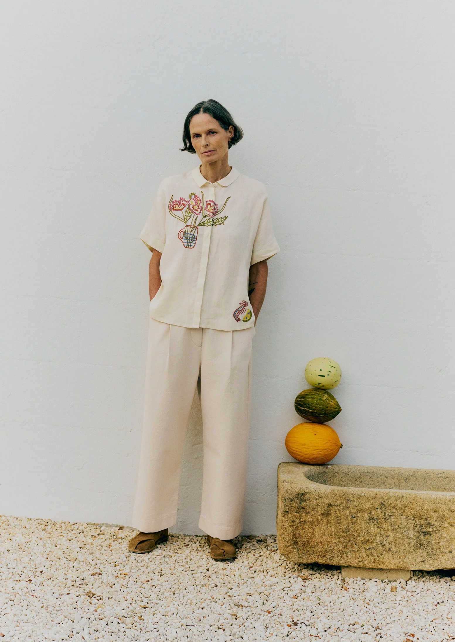 Pleat Front Cotton Trousers | Natural - Image 2