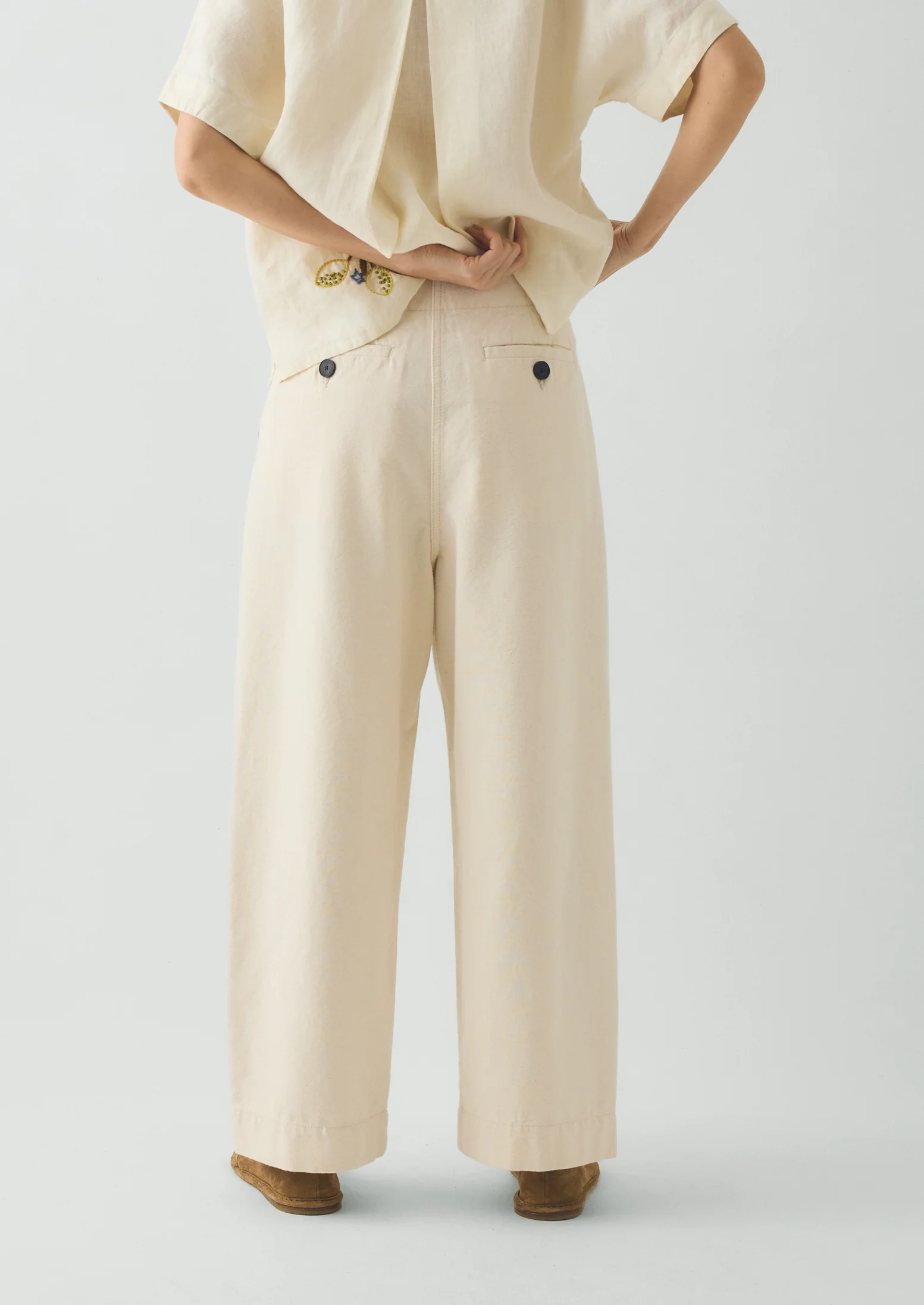 Pleat Front Cotton Trousers | Natural - Image 3