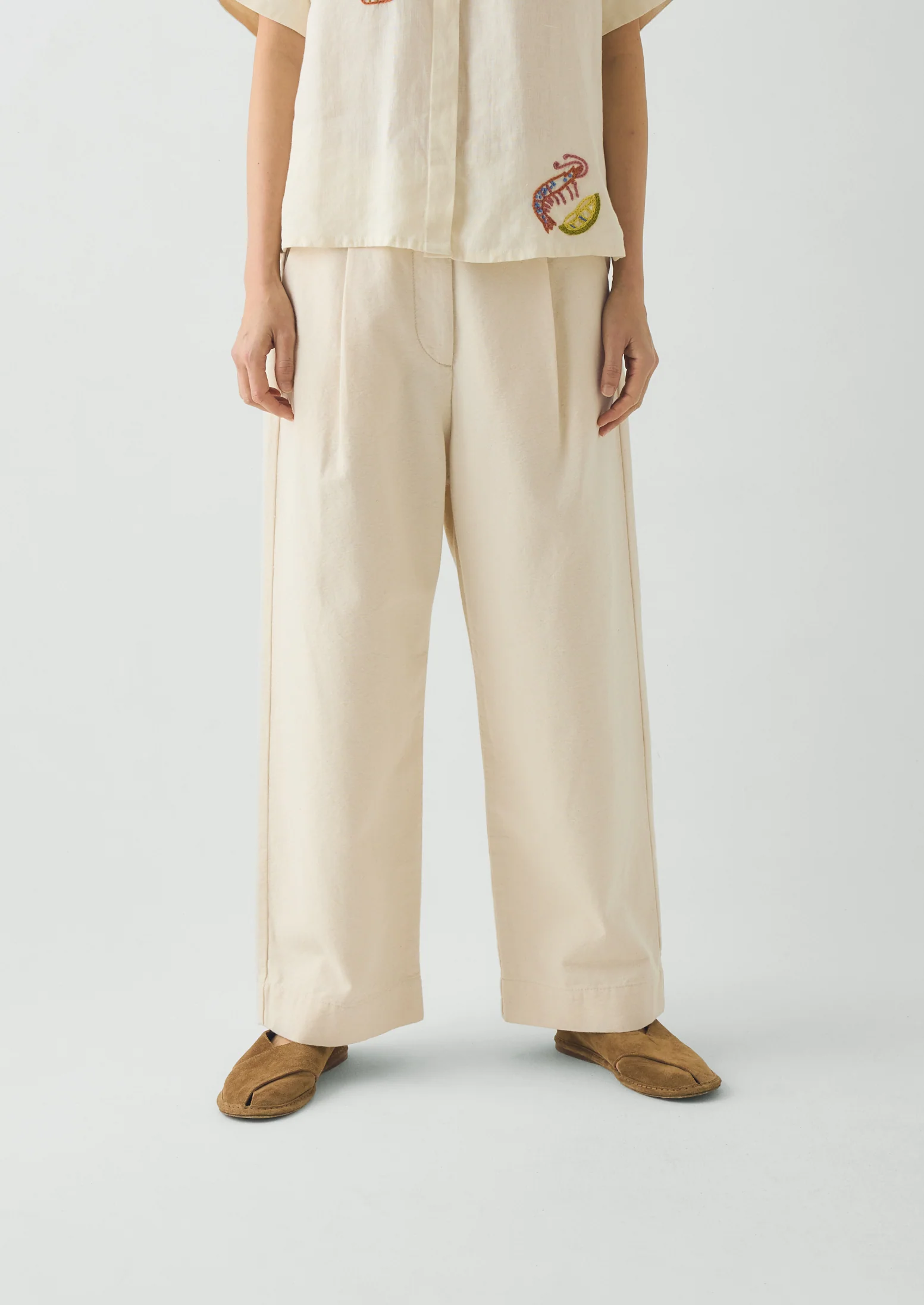 Pleat Front Cotton Trousers | Natural - Image 4