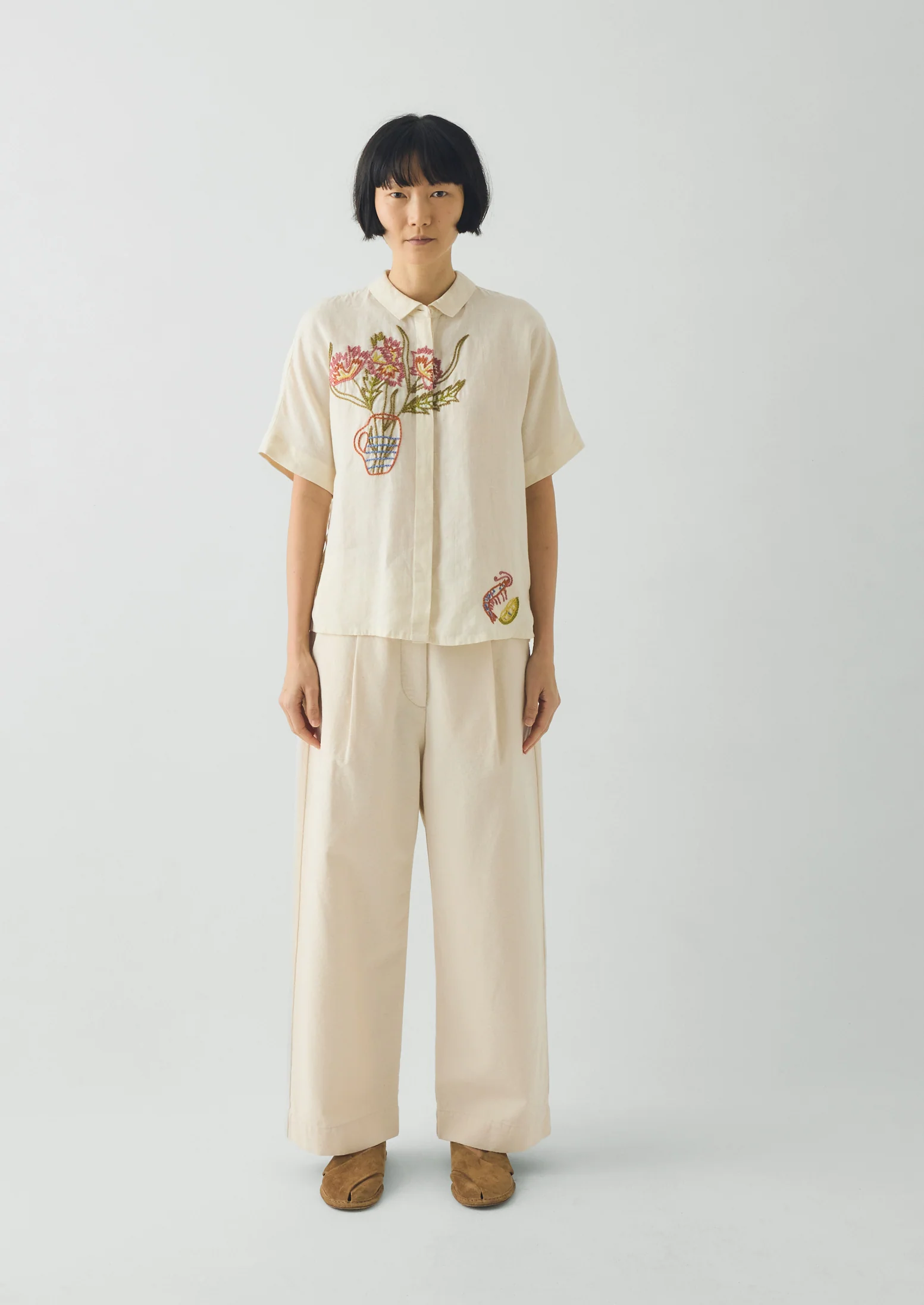 Pleat Front Cotton Trousers | Natural - Image 5
