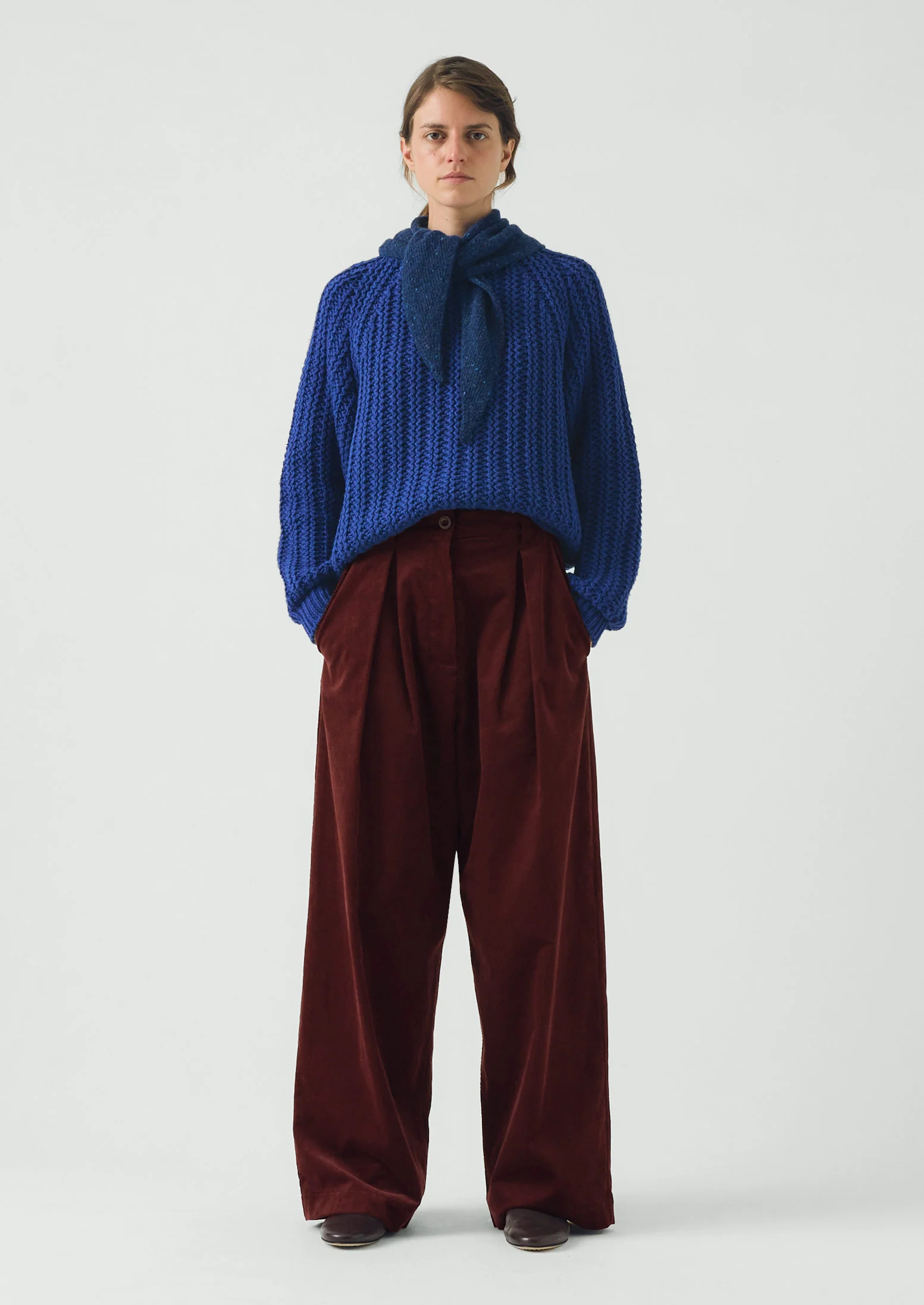 Organic Cord Box Pleat Trousers | Beetroot - Image 2