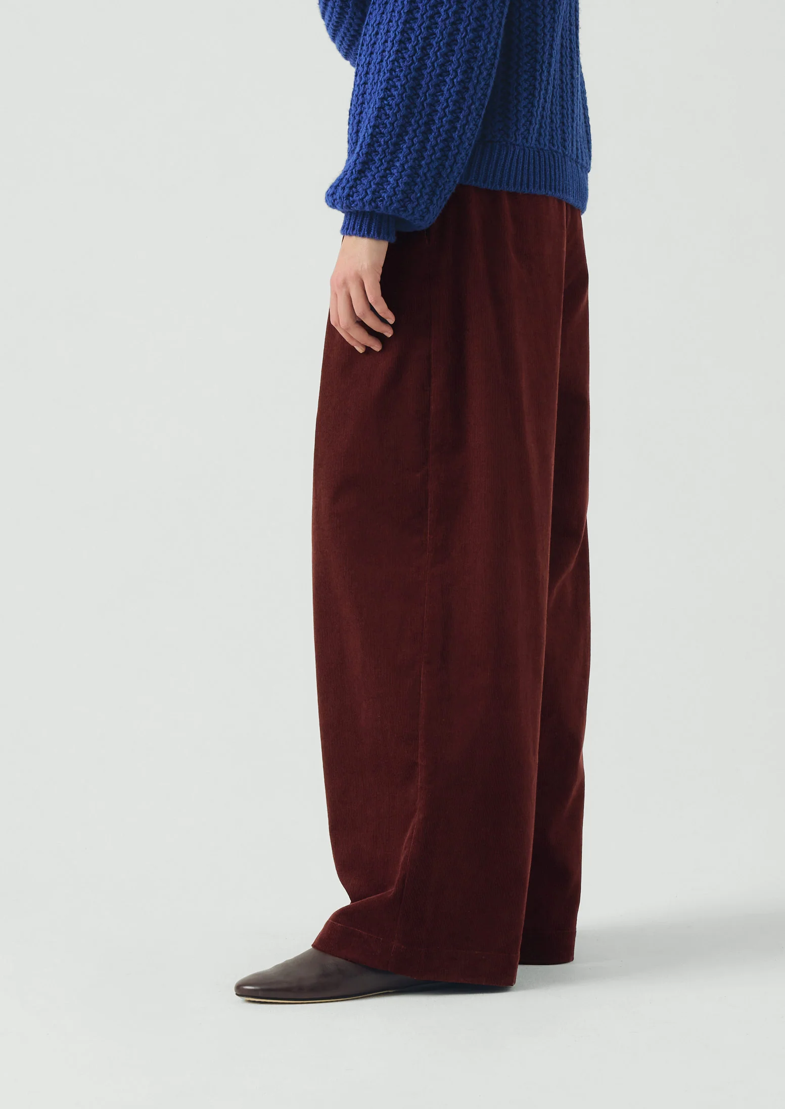 Organic Cord Box Pleat Trousers | Beetroot - Image 3
