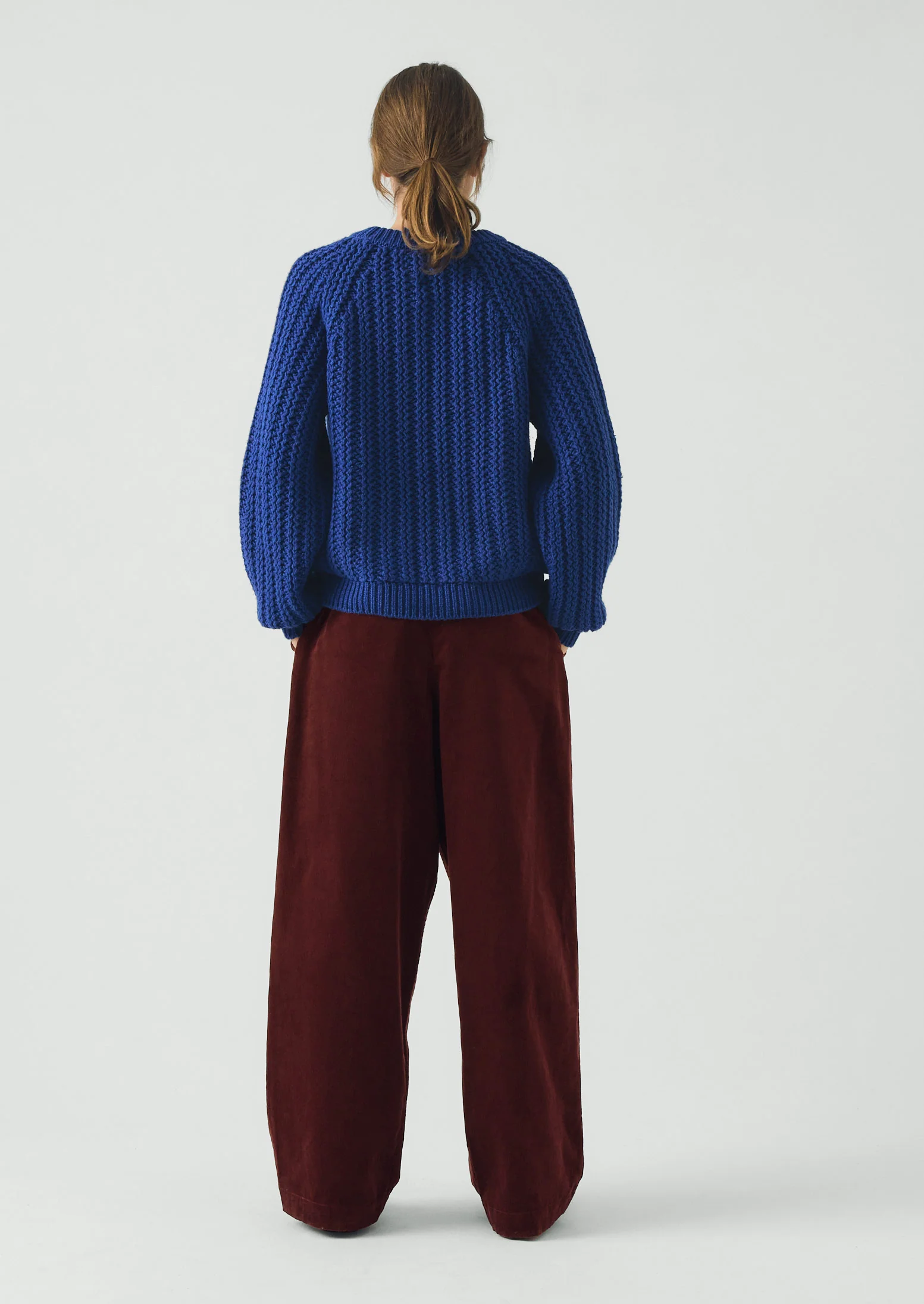 Organic Cord Box Pleat Trousers | Beetroot - Image 4
