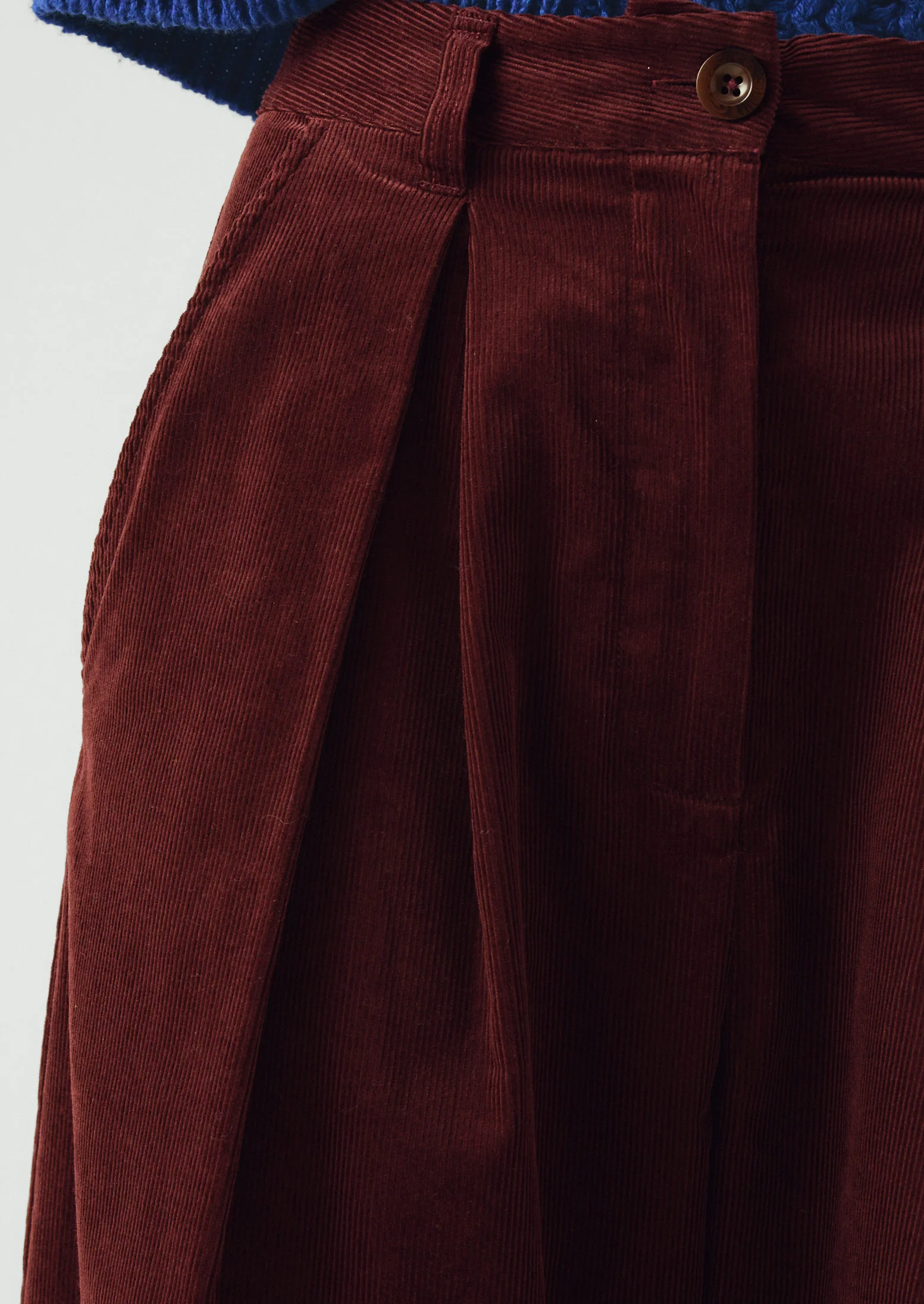 Organic Cord Box Pleat Trousers | Beetroot - Image 5