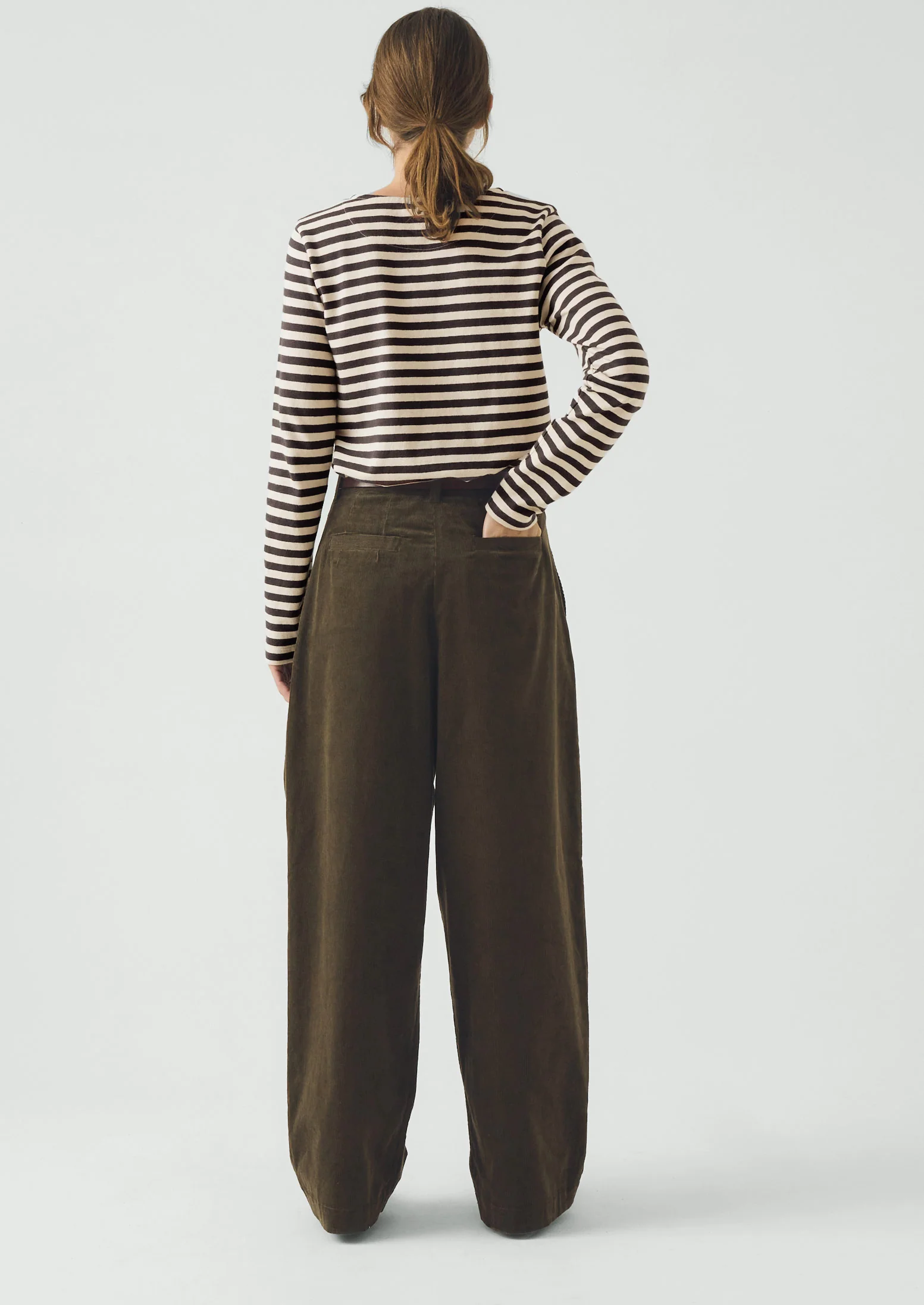 Organic Cord Box Pleat Trousers | Tent Green - Image 5