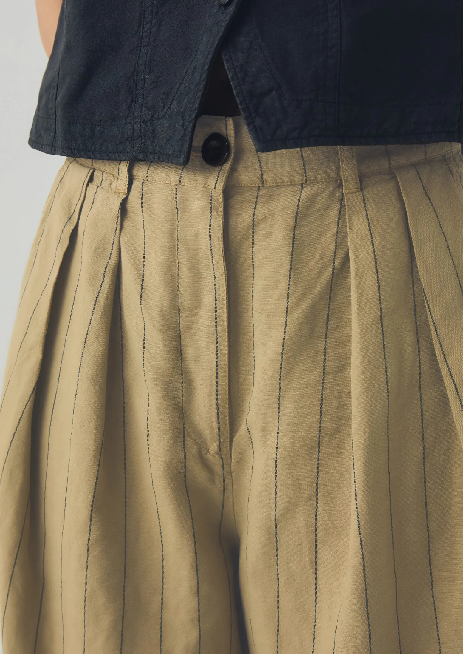 Pleat Front Stripe Cotton Linen Trousers | Fennel Seed - Image 4