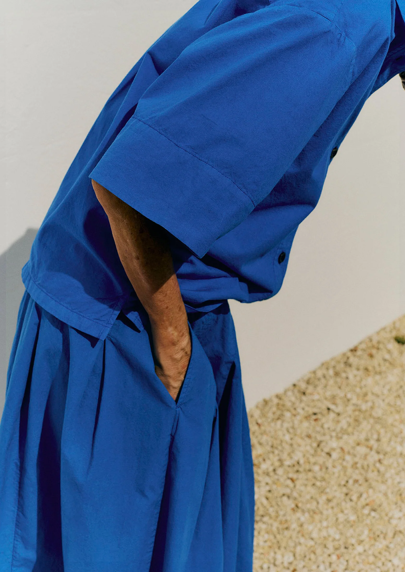 Pleated Cotton Linen Poplin Skirt | Enamel Blue - Image 6