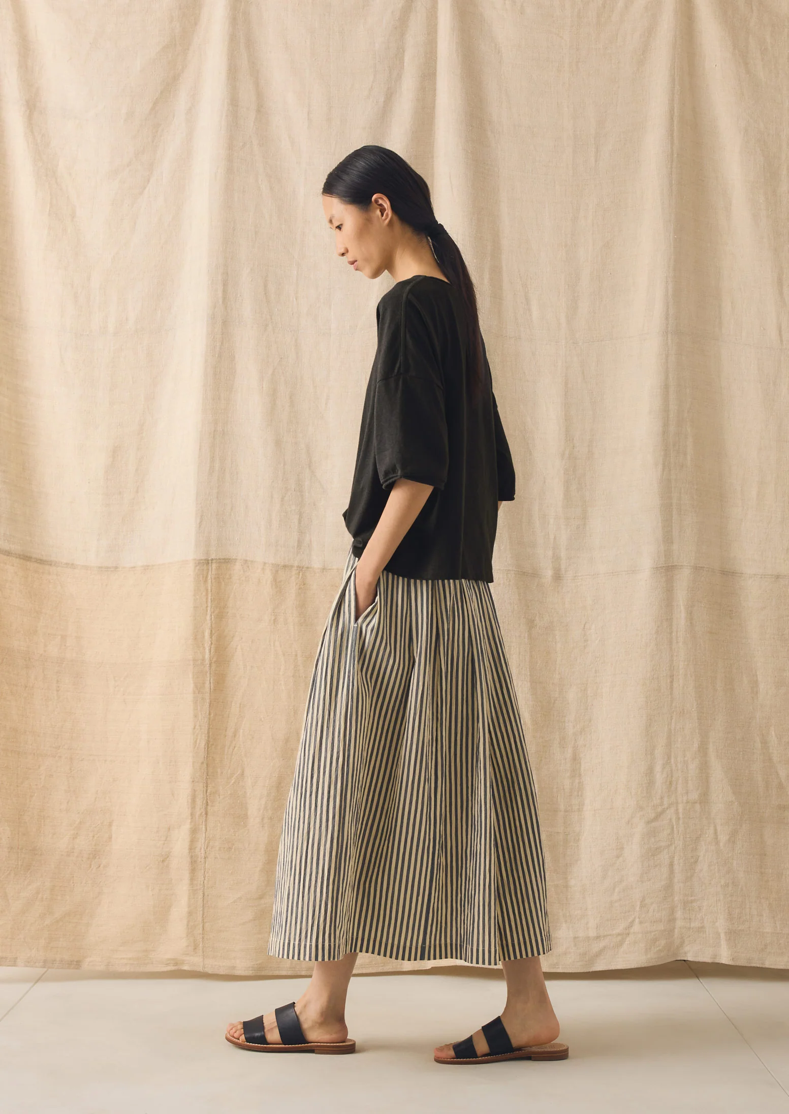 Pleated Cotton Stripe Skirt | Workshop Blue - Image 2