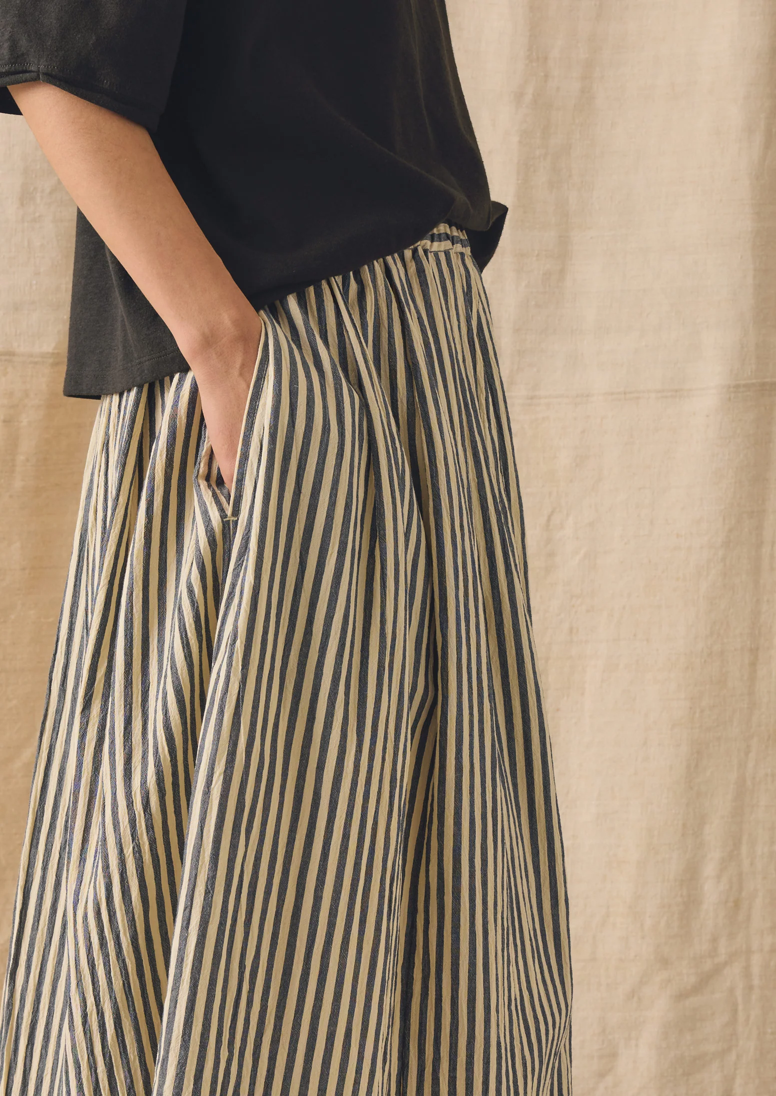Pleated Cotton Stripe Skirt | Workshop Blue - Image 3