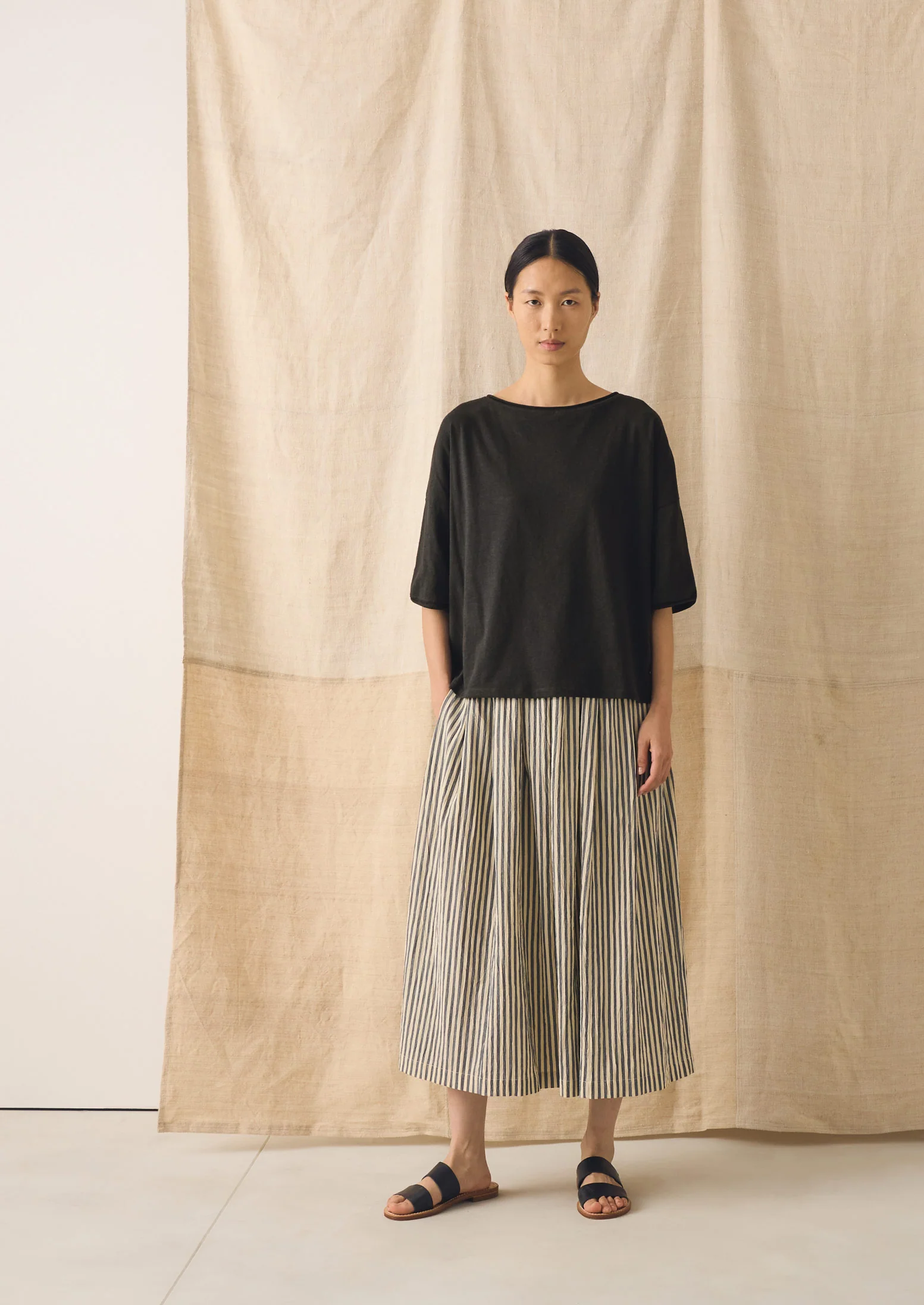 Pleated Cotton Stripe Skirt | Workshop Blue - Image 4