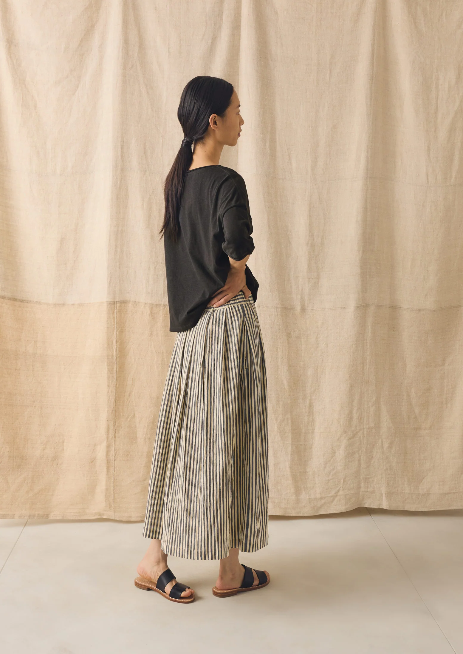 Pleated Cotton Stripe Skirt | Workshop Blue - Image 5