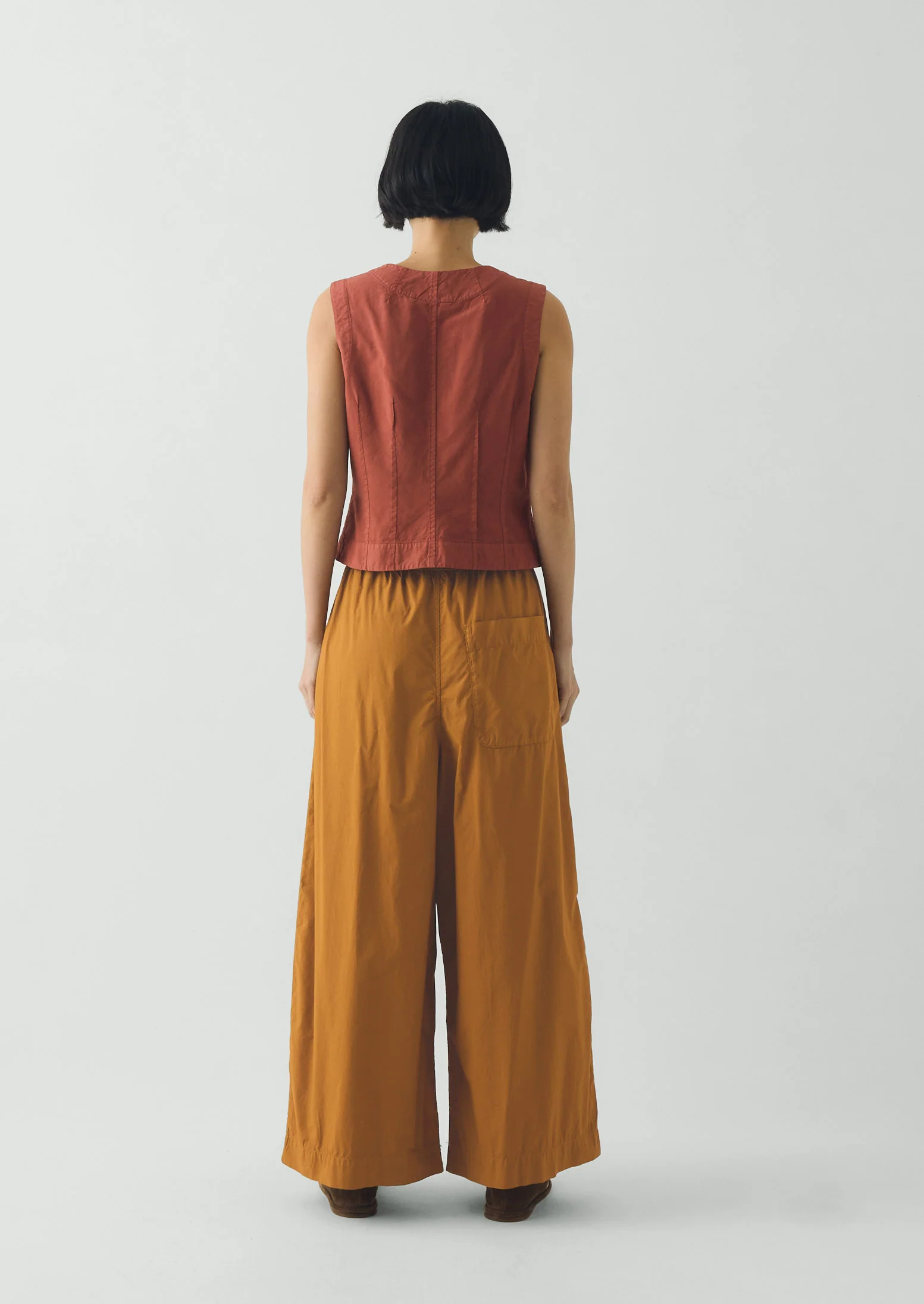 Pleated Pull On Cotton Poplin Trousers | Dhal - Image 4