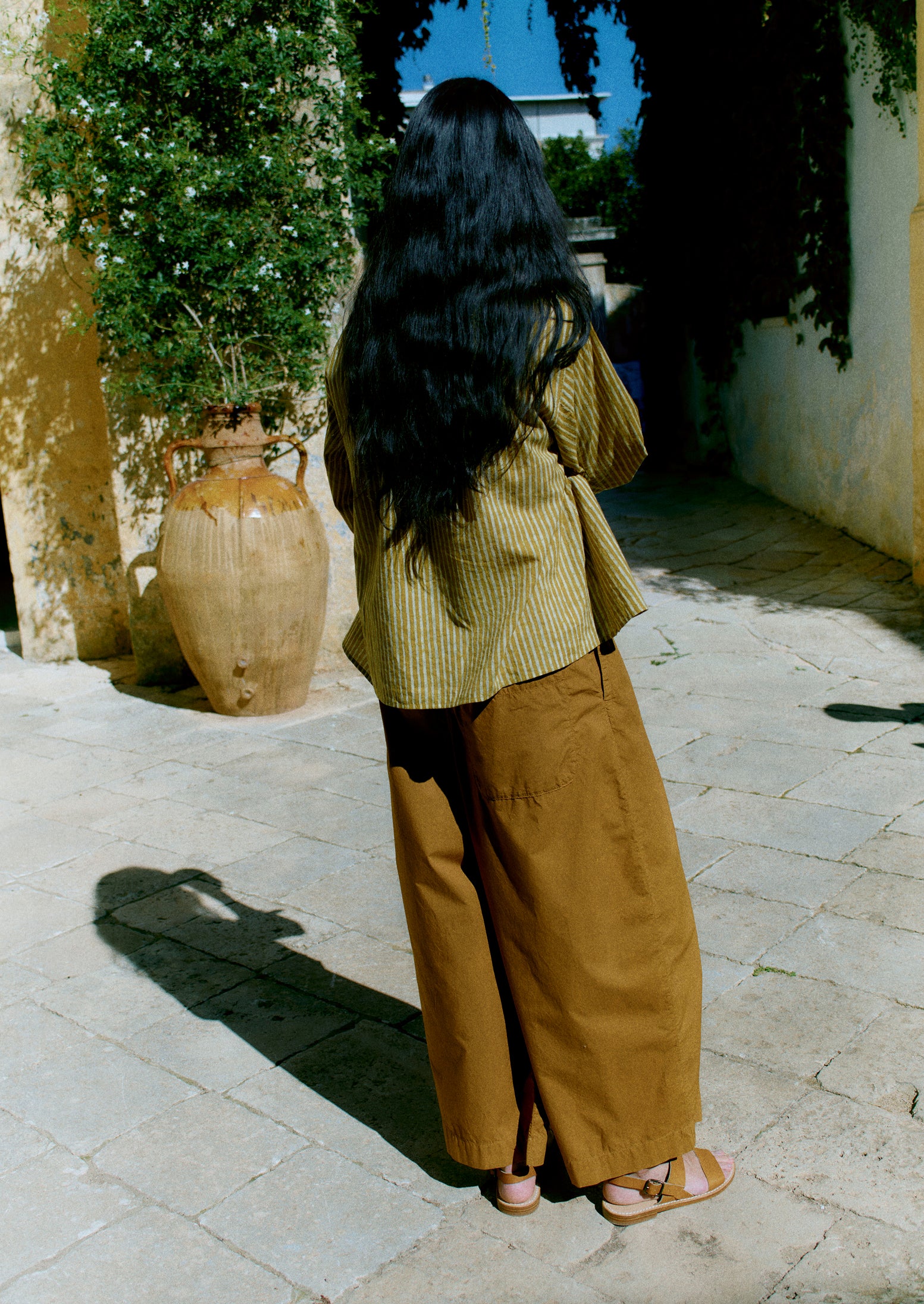 Pleated Pull On Cotton Poplin Trousers | Dhal - Image 8