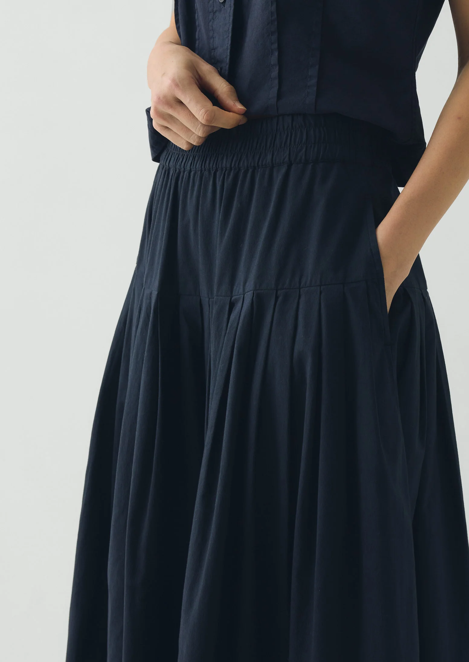 Pleated Raised Stripe Cotton Skirt | Slate - Image 3
