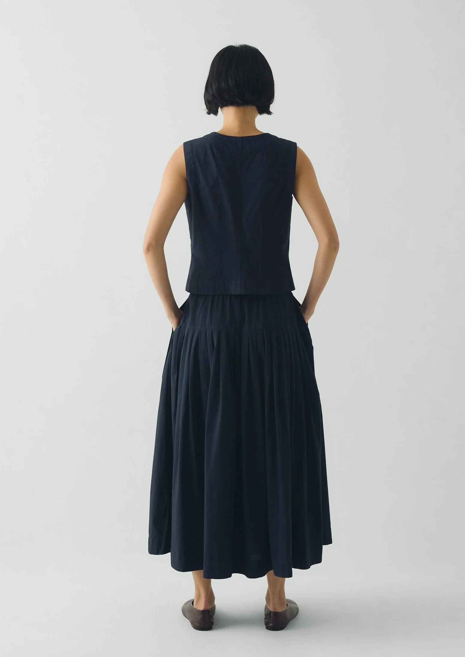 Pleated Raised Stripe Cotton Skirt | Slate - Image 5
